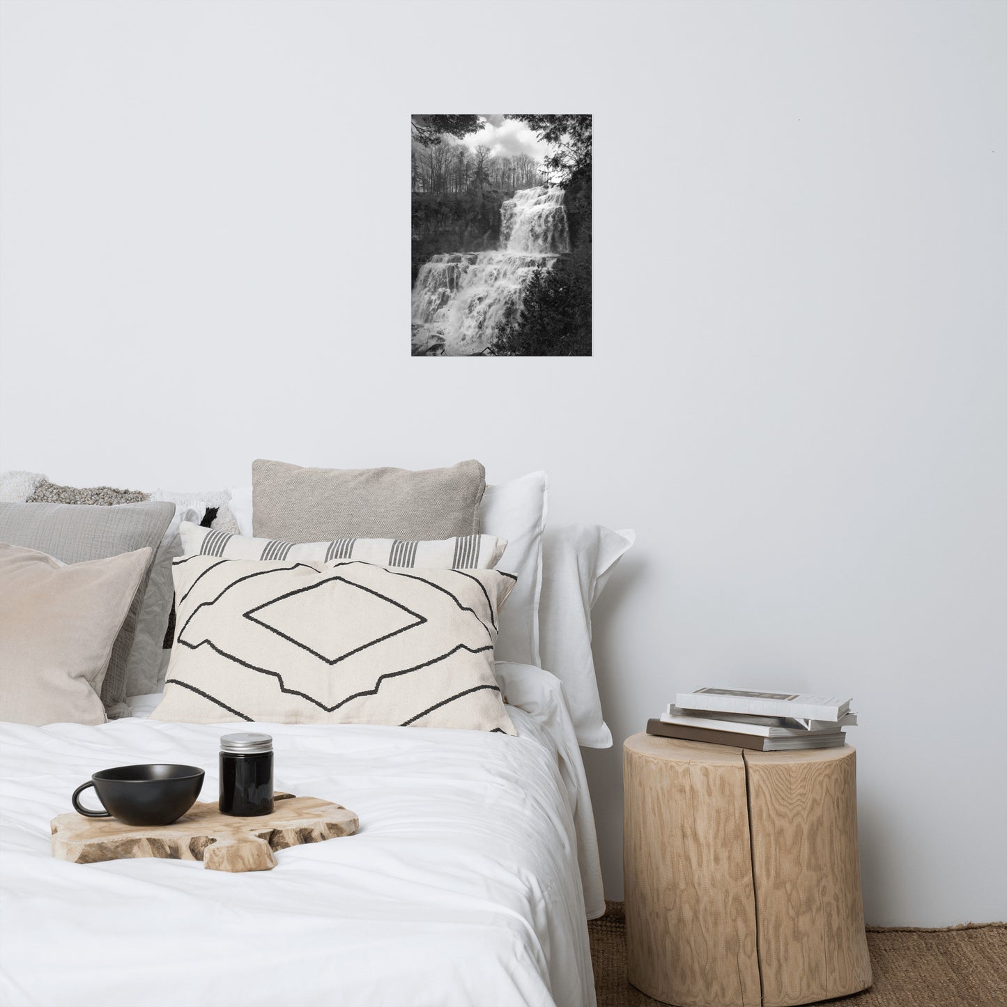 Chittenango Falls in Black and White Rustic Landscape Photo Loose Wall Art Print