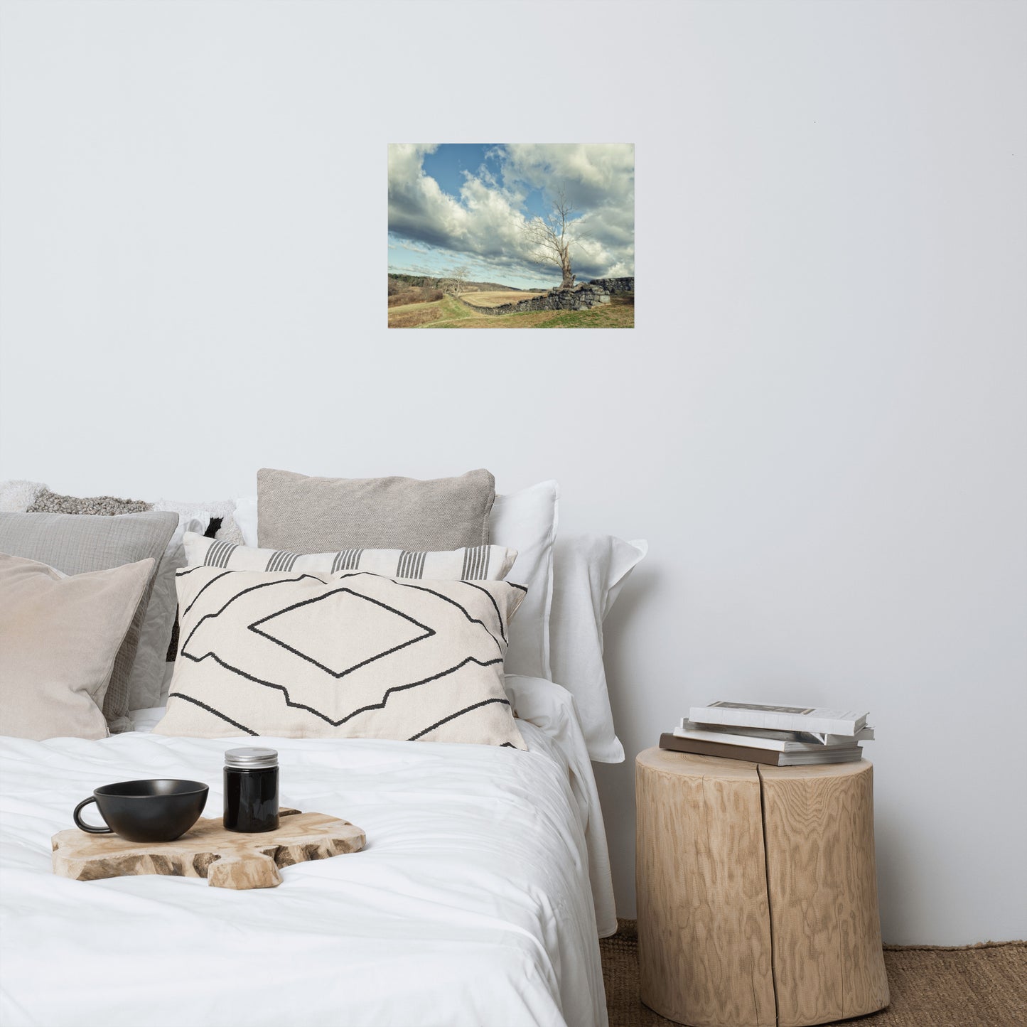 Dead Tree and Stone Wall Split Toned Farmhouse Style Landscape Photo Loose Wall Art Prints