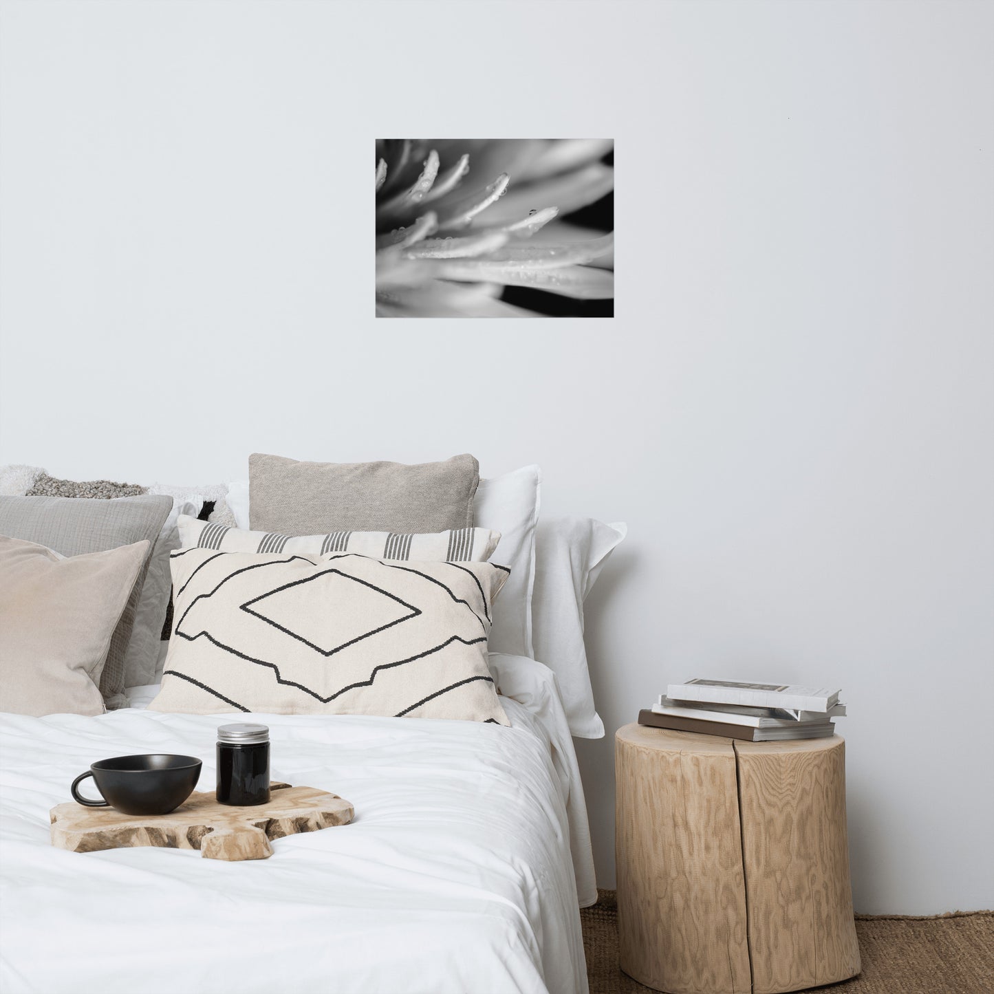Droplets on Petals Black and White Floral Nature Photo Loose Unframed Wall Art Prints
