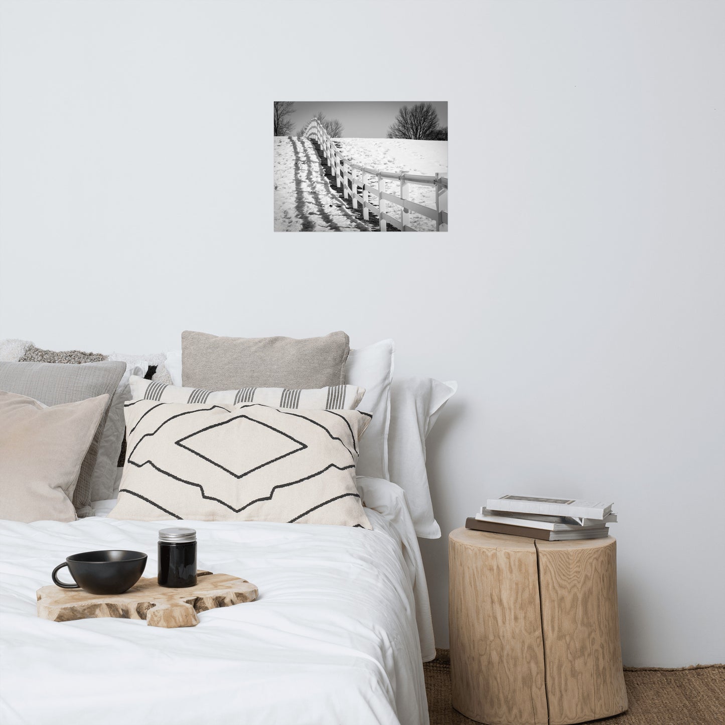 Endless Fences Black and White Farmhouse Style Landscape Photo Loose Wall Art Prints