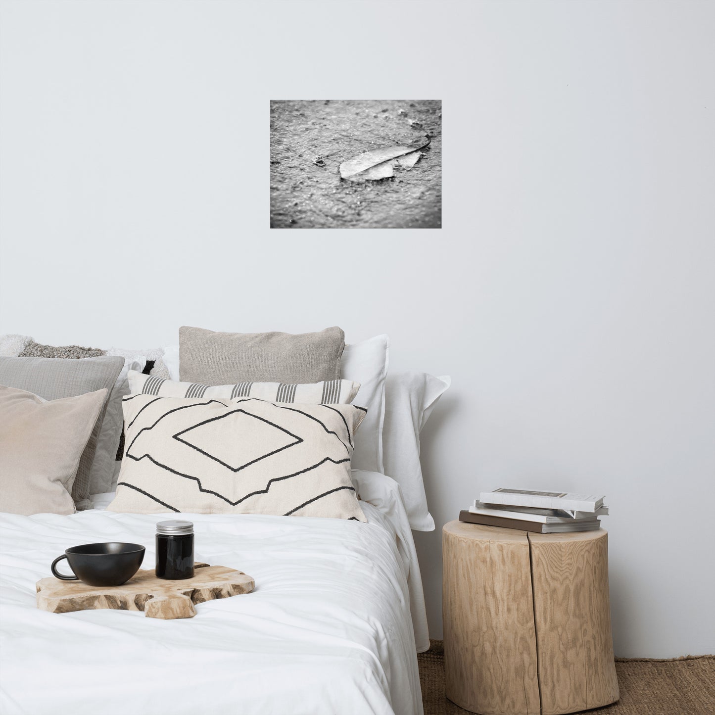 Fallen Leaf in The Rain Rustic Black and White Botanical Nature Photo Loose Unframed Wall Art Prints
