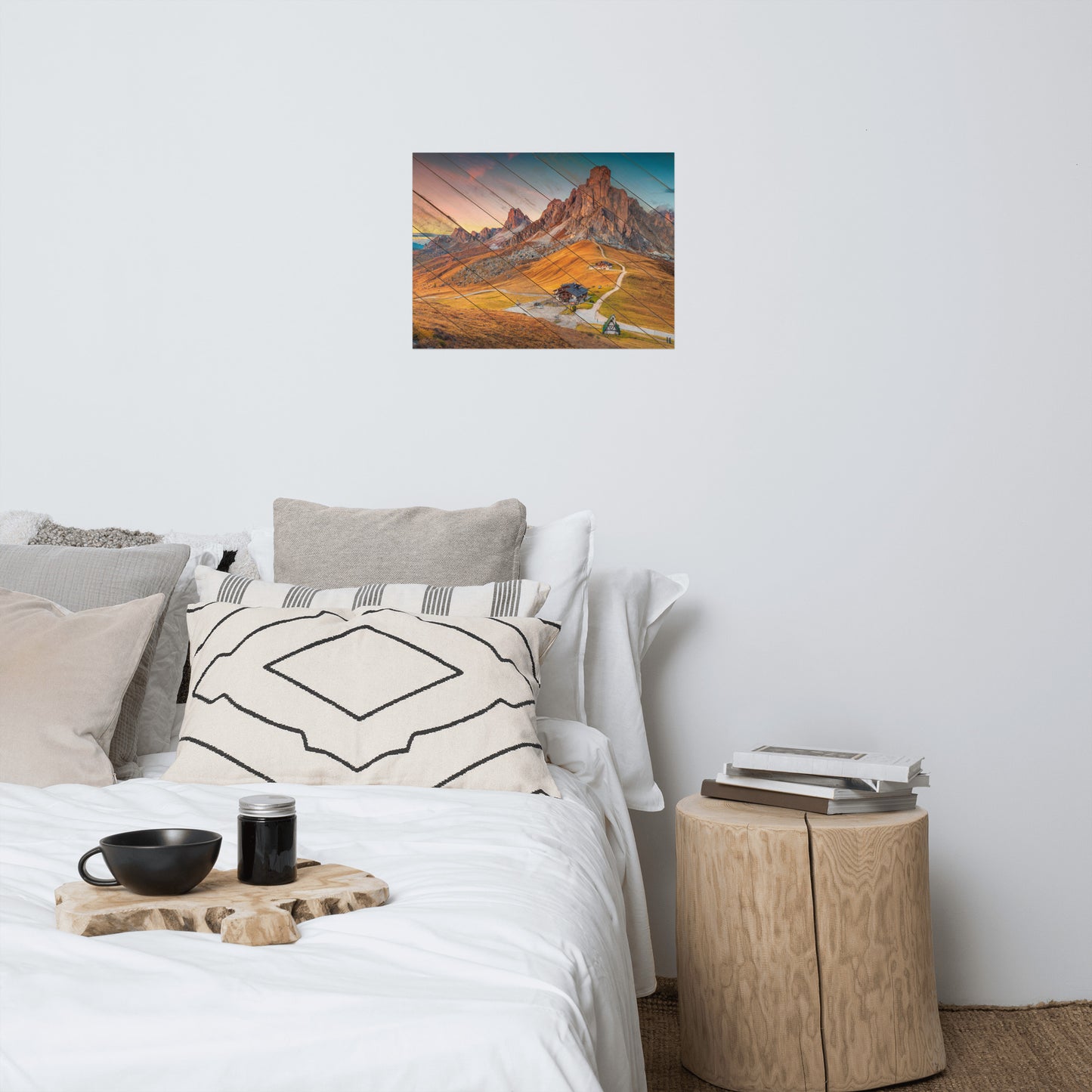 Faux Wood Majestic Sunset and Alpine Mountain Pass Landscape Photo Loose Wall Art Prints