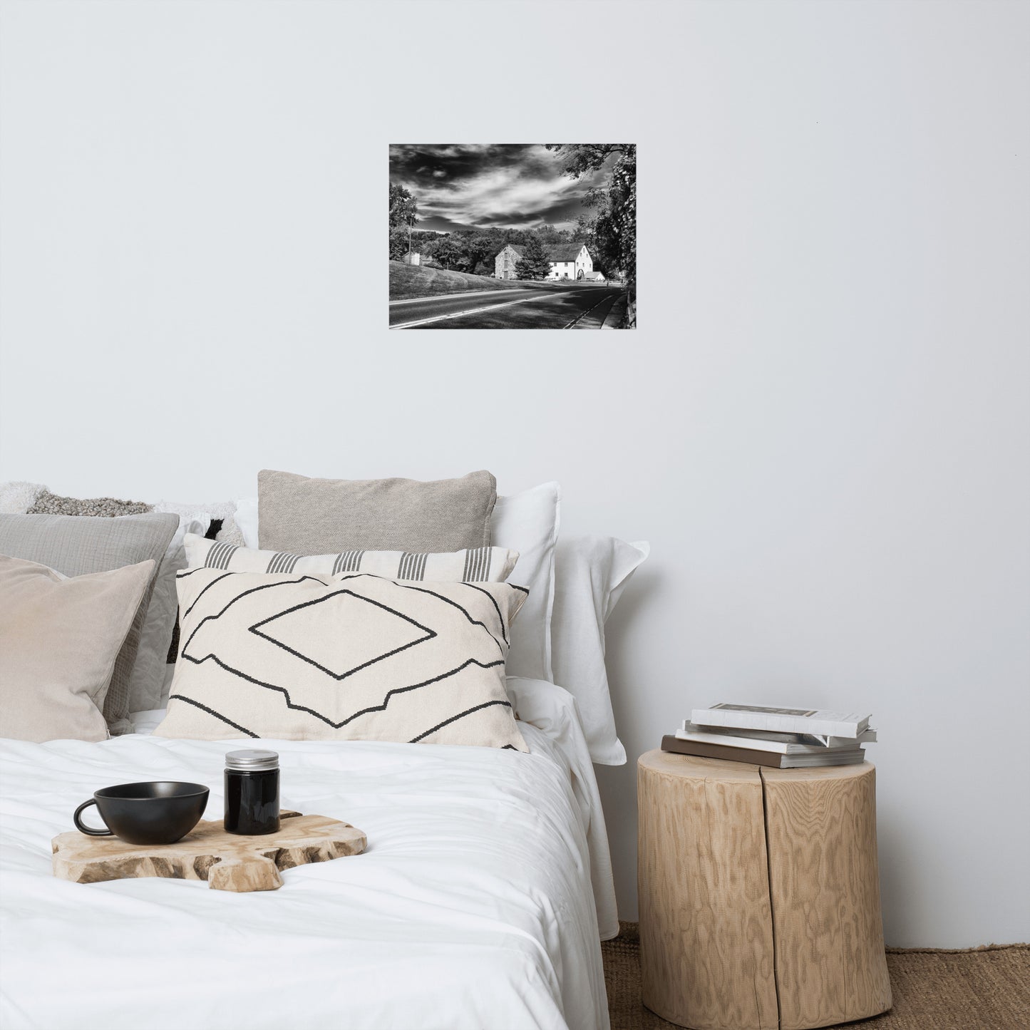 Greenbank Mill - Summer Black and White Rustic Farmhouse Style Landscape Photo Loose Wall Art Prints