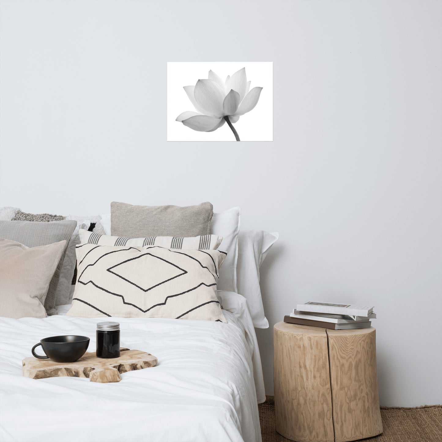Lotus Flower Black and White Floral Nature Photo Loose Flower Wall Art Print