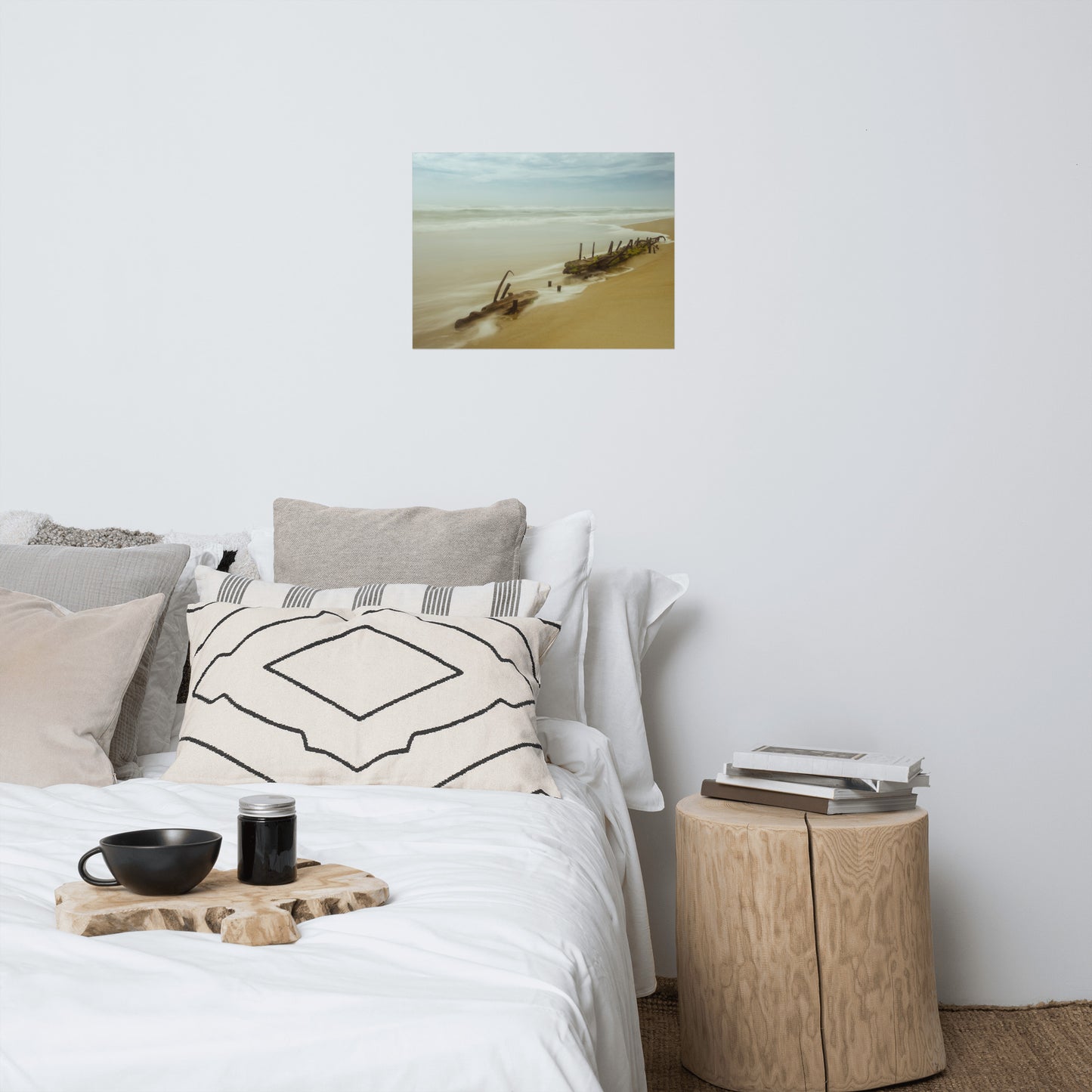 Misty Shipwreck on the Beach Landscape Photo Loose Wall Art Prints