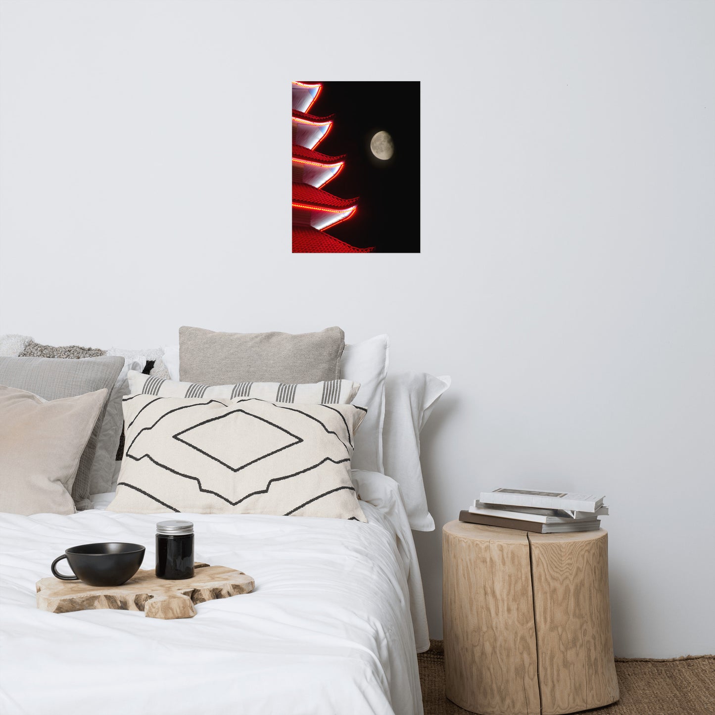Moon Over Pagoda 1 Urban Landscape Loose Unframed Wall Art Prints