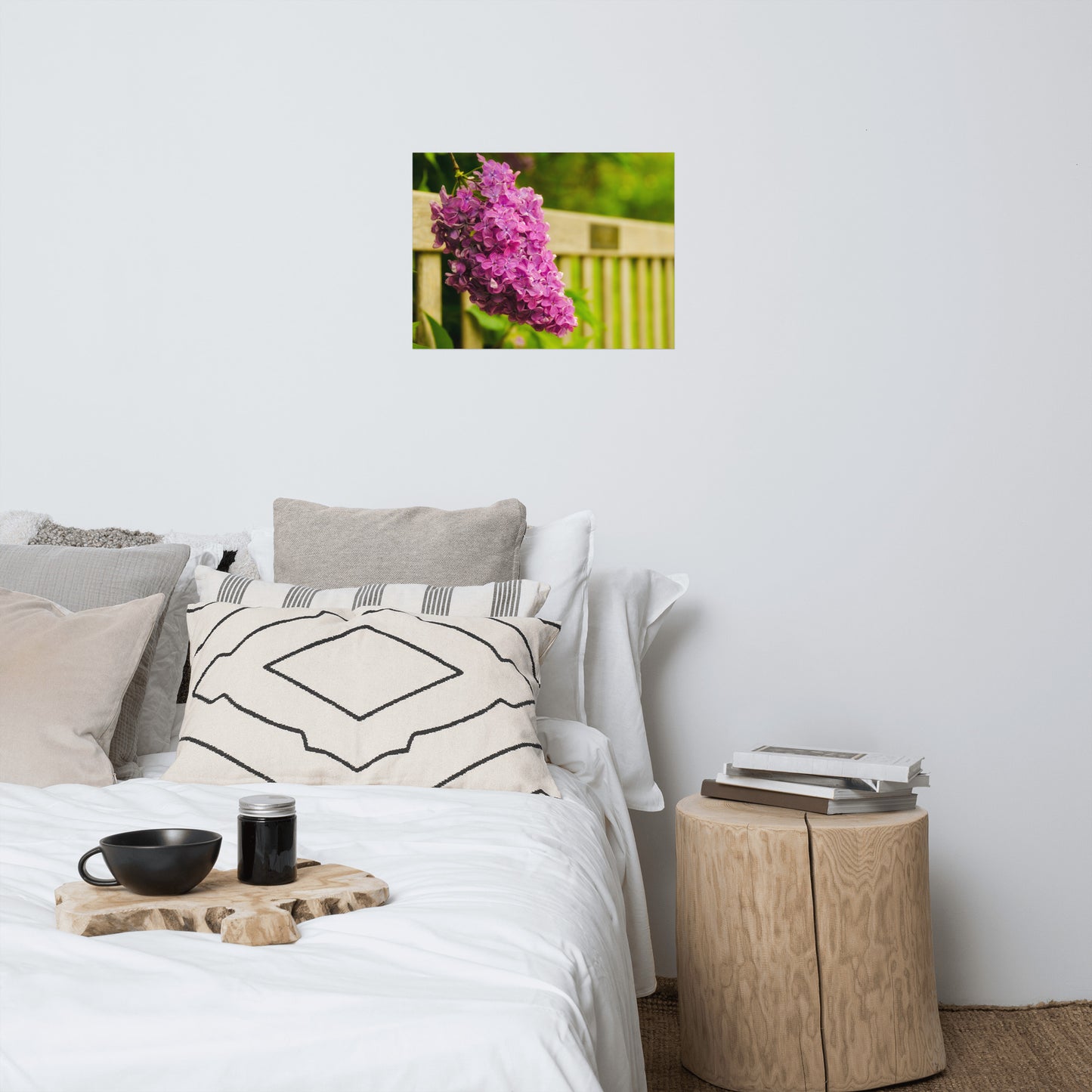 Park Bench with Lilac Floral Nature Photo Loose Unframed Wall Art Prints