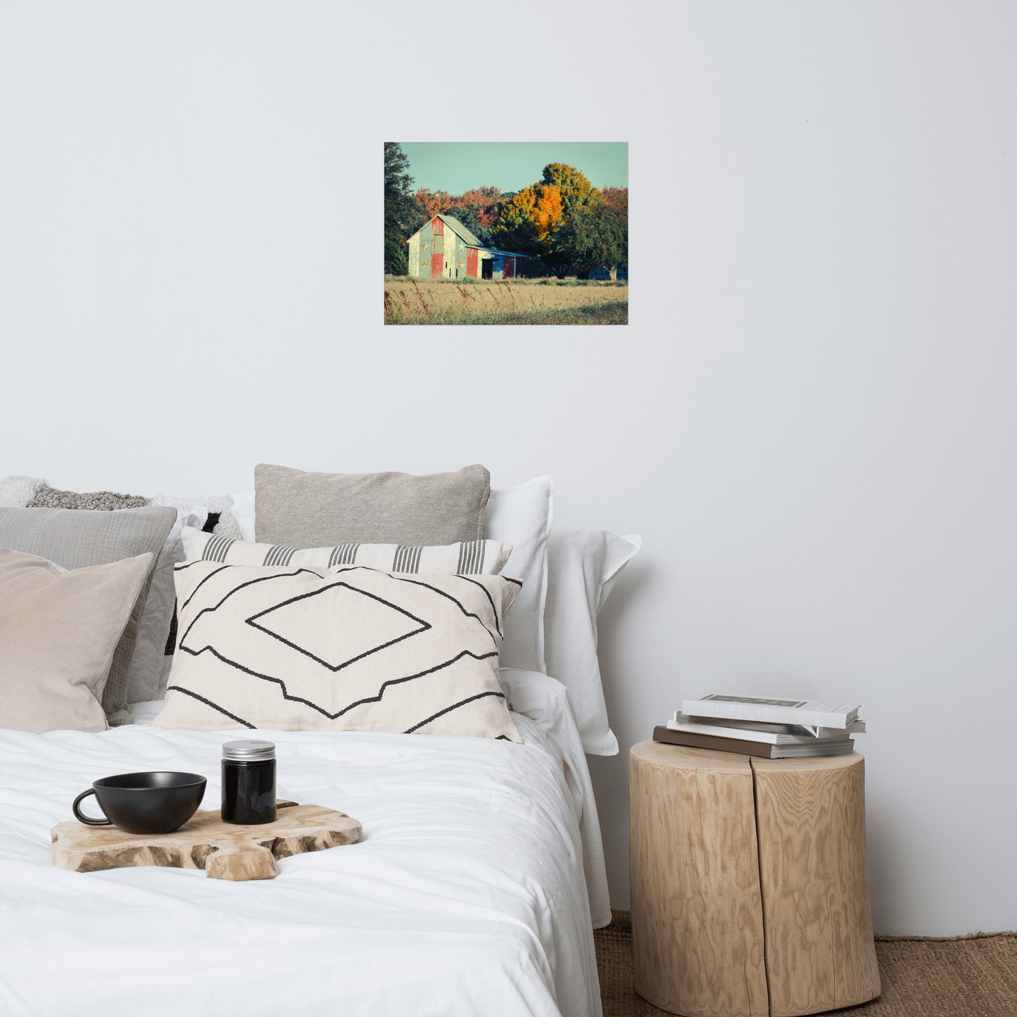 Patriotic Barn in Field Cross Processed Rustic Farmhouse Style Landscape Photo Loose Wall Art Prints
