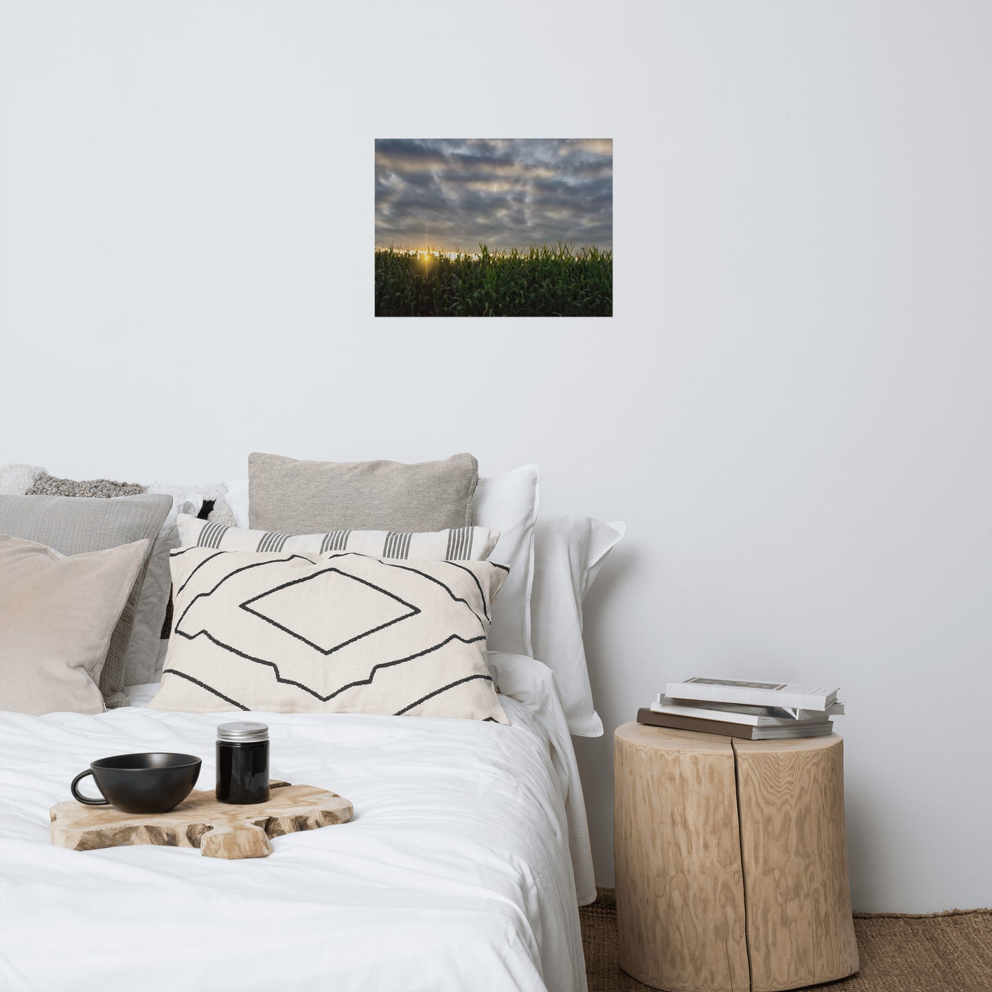 Rows of Corn and Sunset Rustic Farmhouse Style Landscape Photo Loose Wall Art Prints