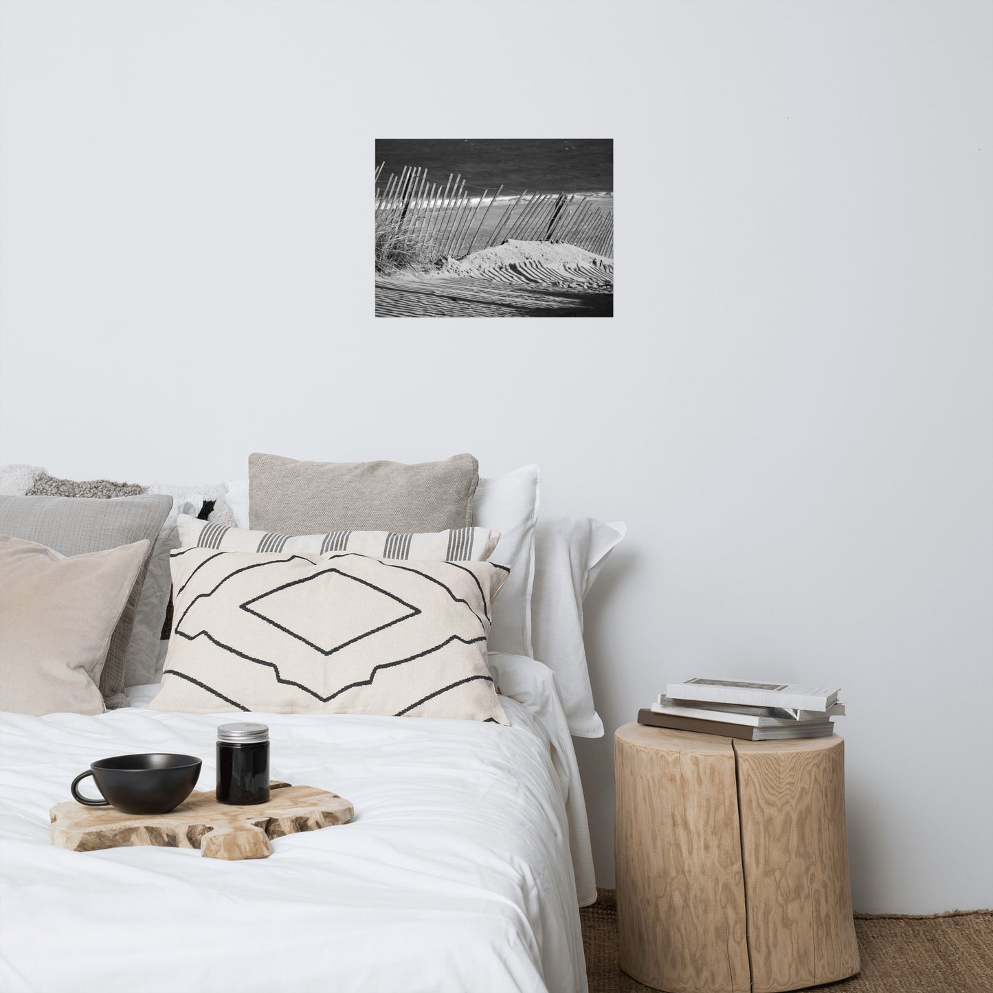 Sandy Beach Fence Black and White Landscape Photo Loose Wall Art Prints