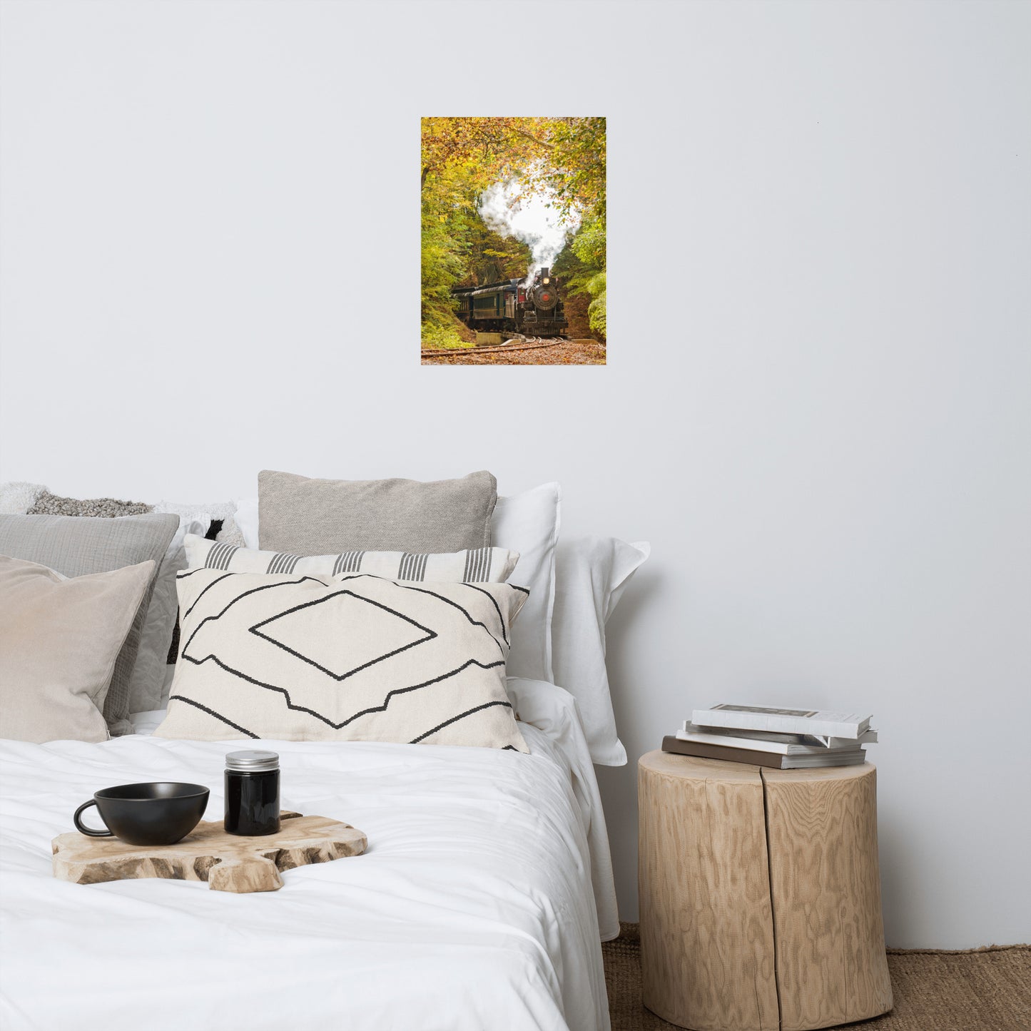 Steam Train with Autumn Foliage Rustic Farmhouse Style Landscape Photo Loose Wall Art Print