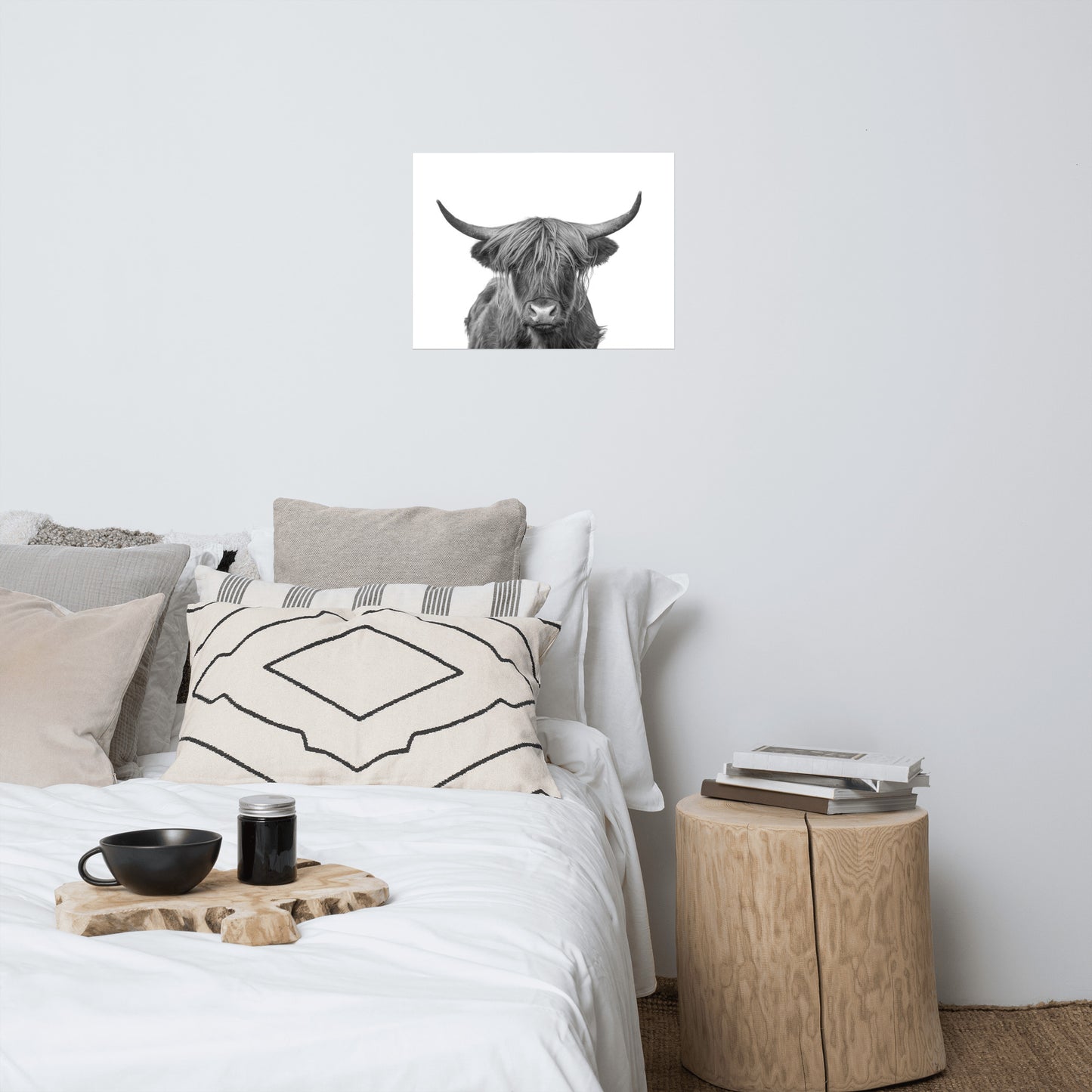 Highland Cow Black and White Rustic Farmhouse Style Wildlife / Animal Photograph Loose Wall Art Prints