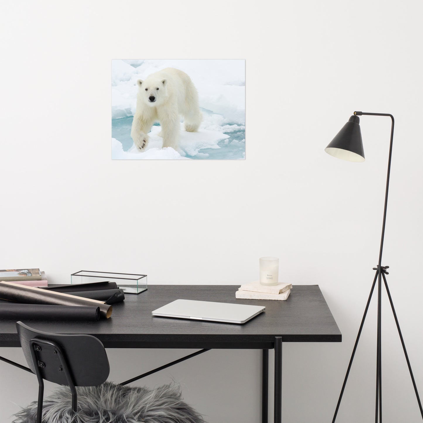 Giant White Polar Bear Walking On Icy Lake Winter Wildlife Photograph Loose Wall Art Print