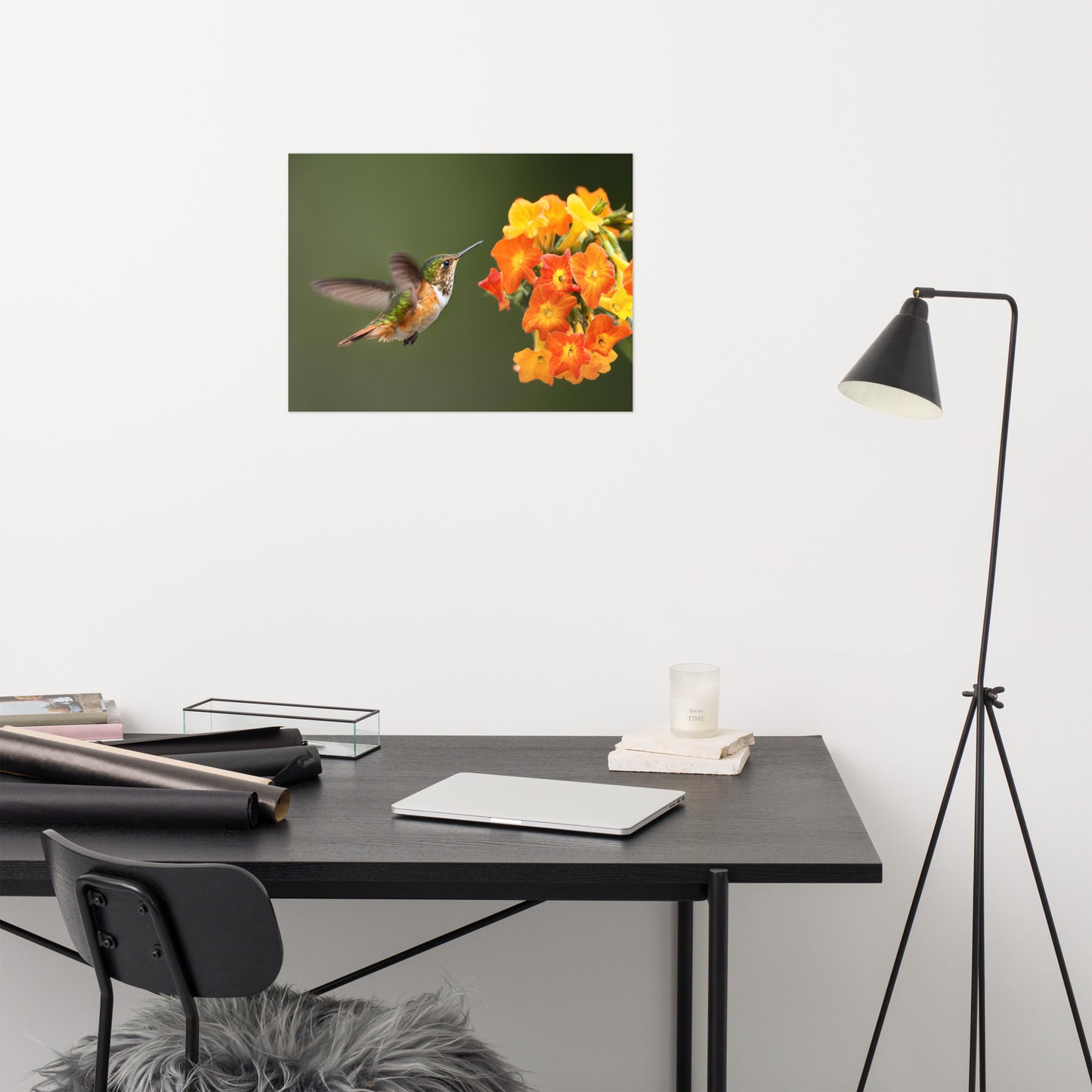 Hummingbird with Little Yellow-Orange Flowers Loose Wall Art Print
