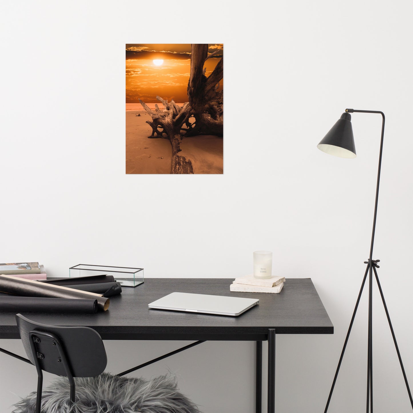 Dried Tree Roots and Sunrise Boneyard Beach Jacksonville Florida 2 Rustic Coastal Landscape Photo Loose (Unframed) Wall Art Print