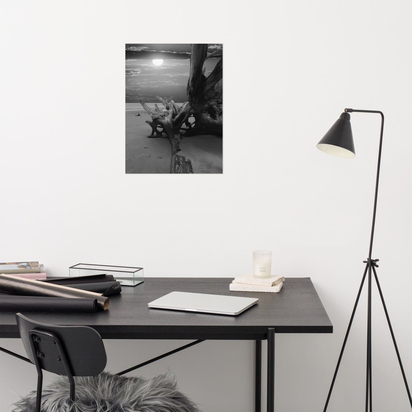 Dried Tree Roots and Sunrise 2 Black and White Landscape Photo Loose (Unframed) Wall Art Print