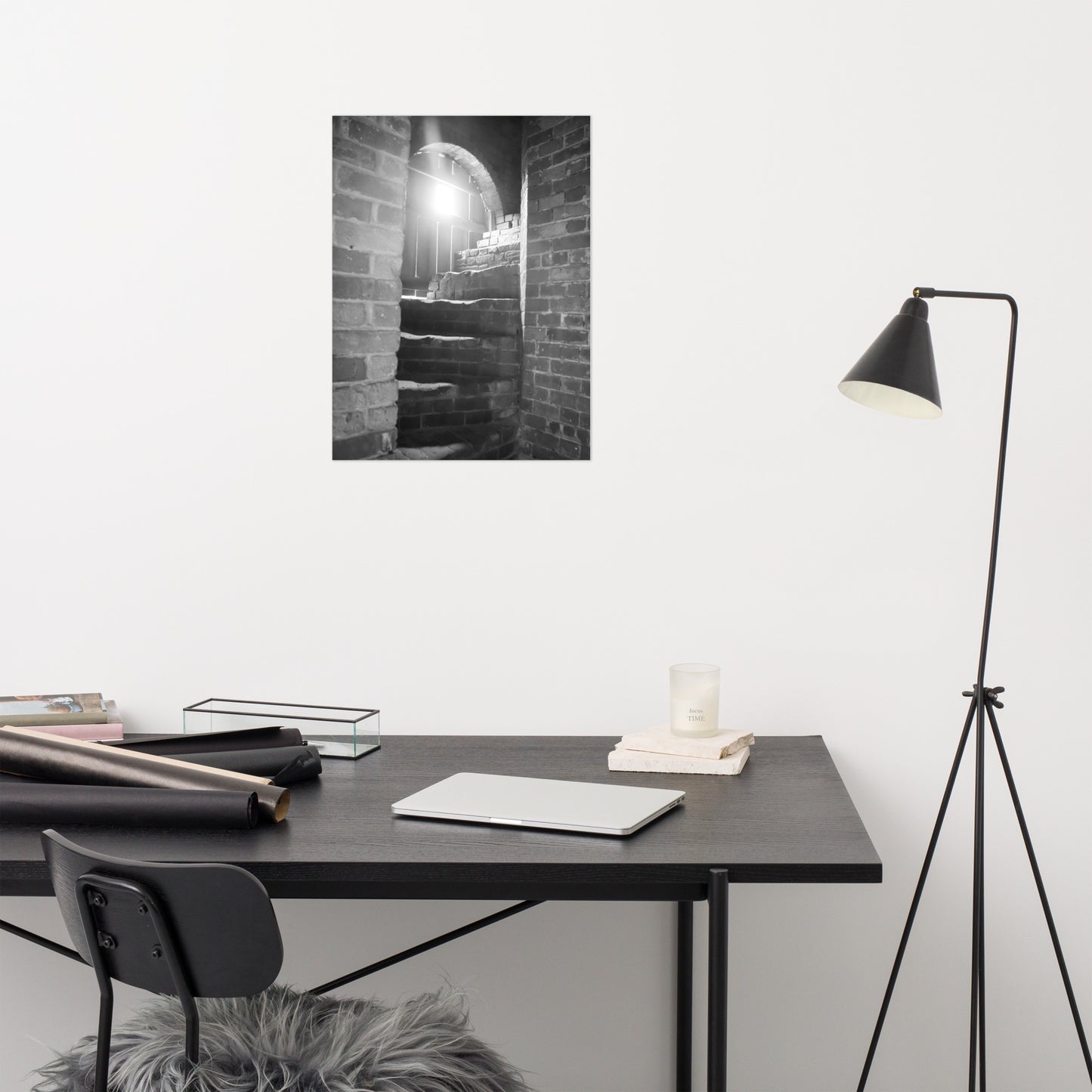 Fort Clinch Stairway Black and White Architectural Photo Loose Wall Art Print