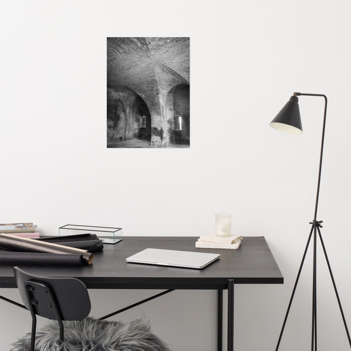 Fort Clinch Bunker Room Black and White Architecture Photograph Loose Wall Art Print