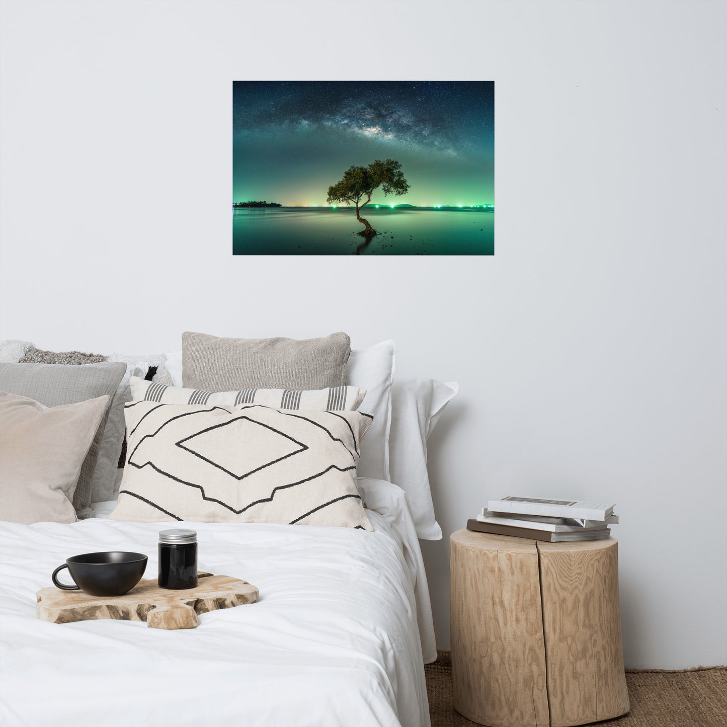 Glowing Milky Way Galaxy with Tree Landscape Photo Loose Wall Art Prints