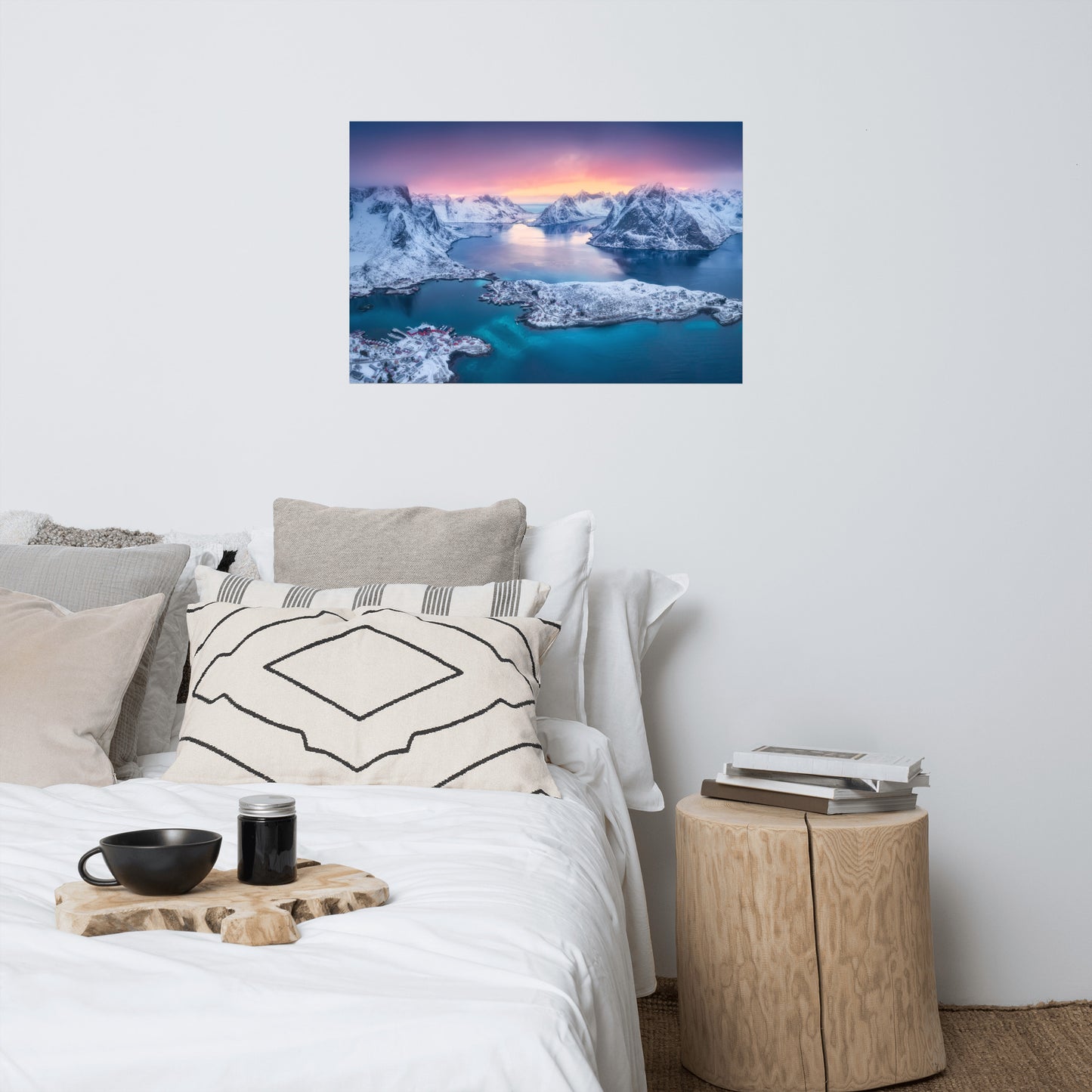 Reine at Winter Sunset Icy Mountain Landscape Photo Loose Wall Art Prints
