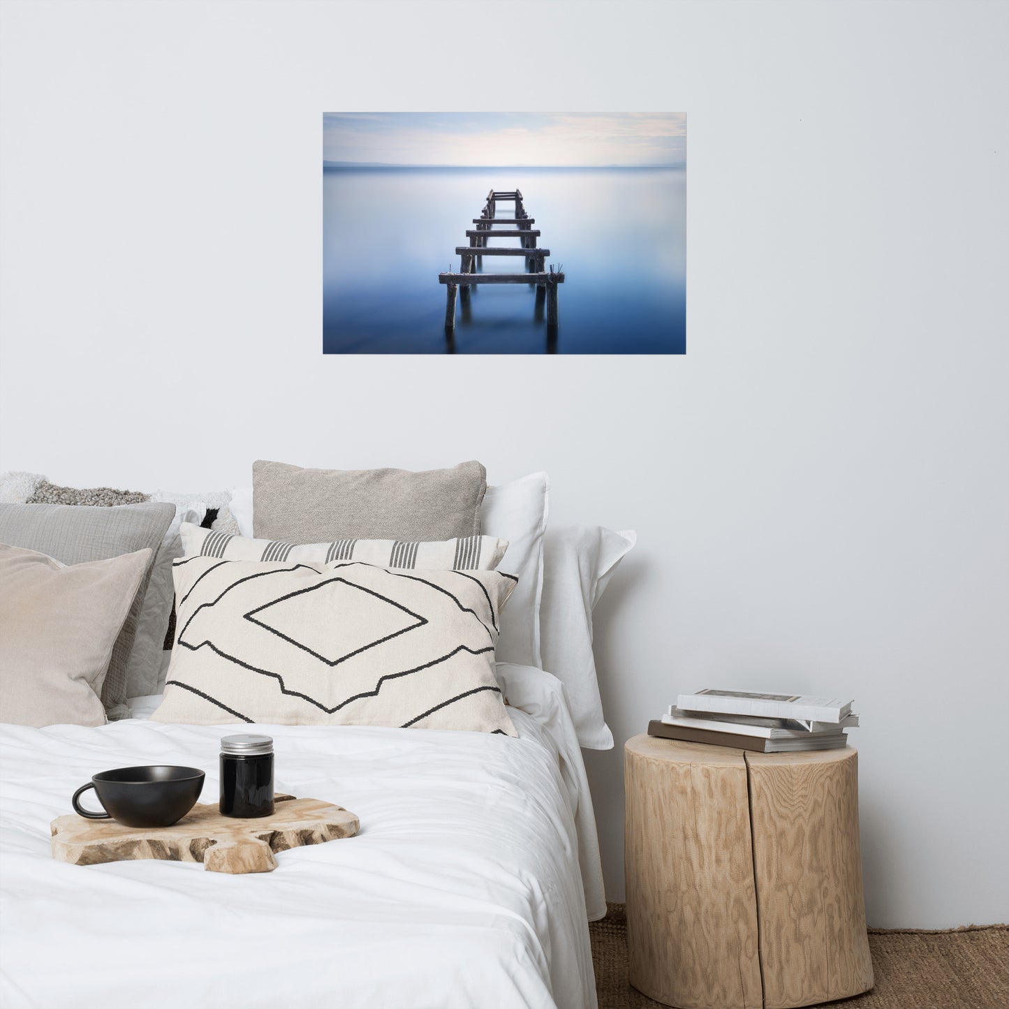 Soft Blue Lake and Abandoned Pier Landscape Photo Loose Wall Art Prints