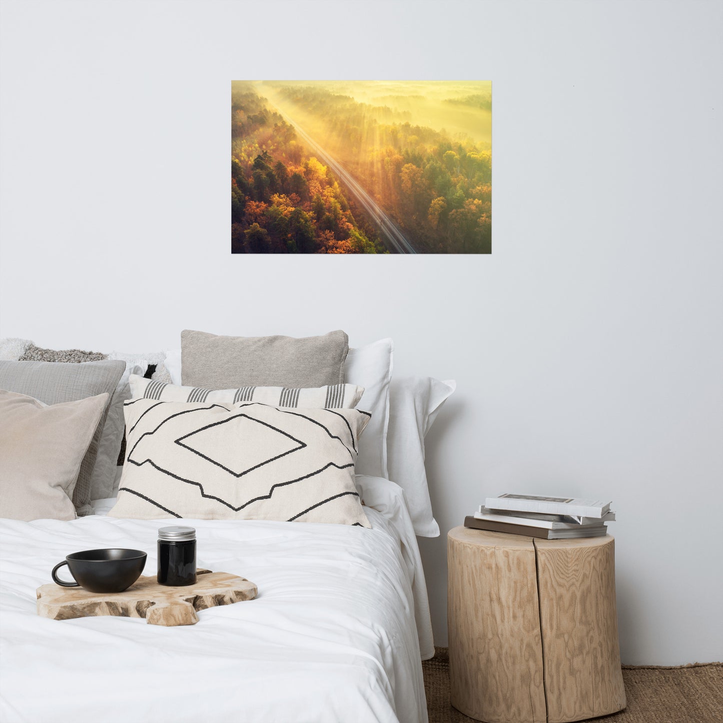 Sunrise Railroad Though Misty Forest With Golden Haze Effect Landscape Photo Loose Wall Art Prints
