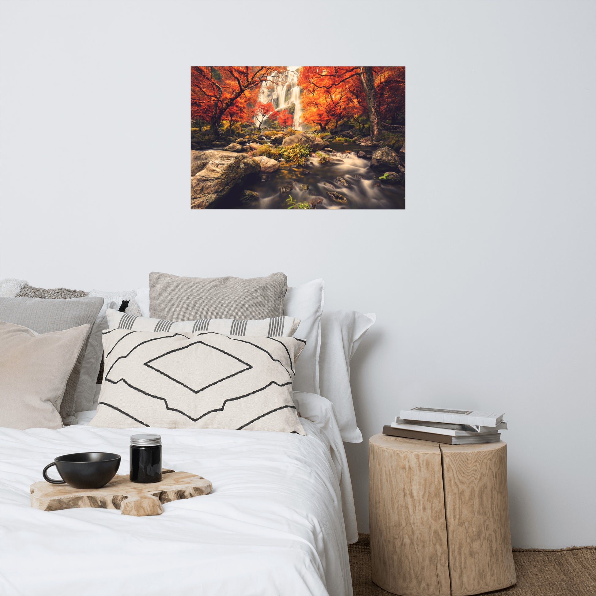 Waterfall in the Autumn with Golden Shadow Effect Landscape Photo Loose Wall Art Prints