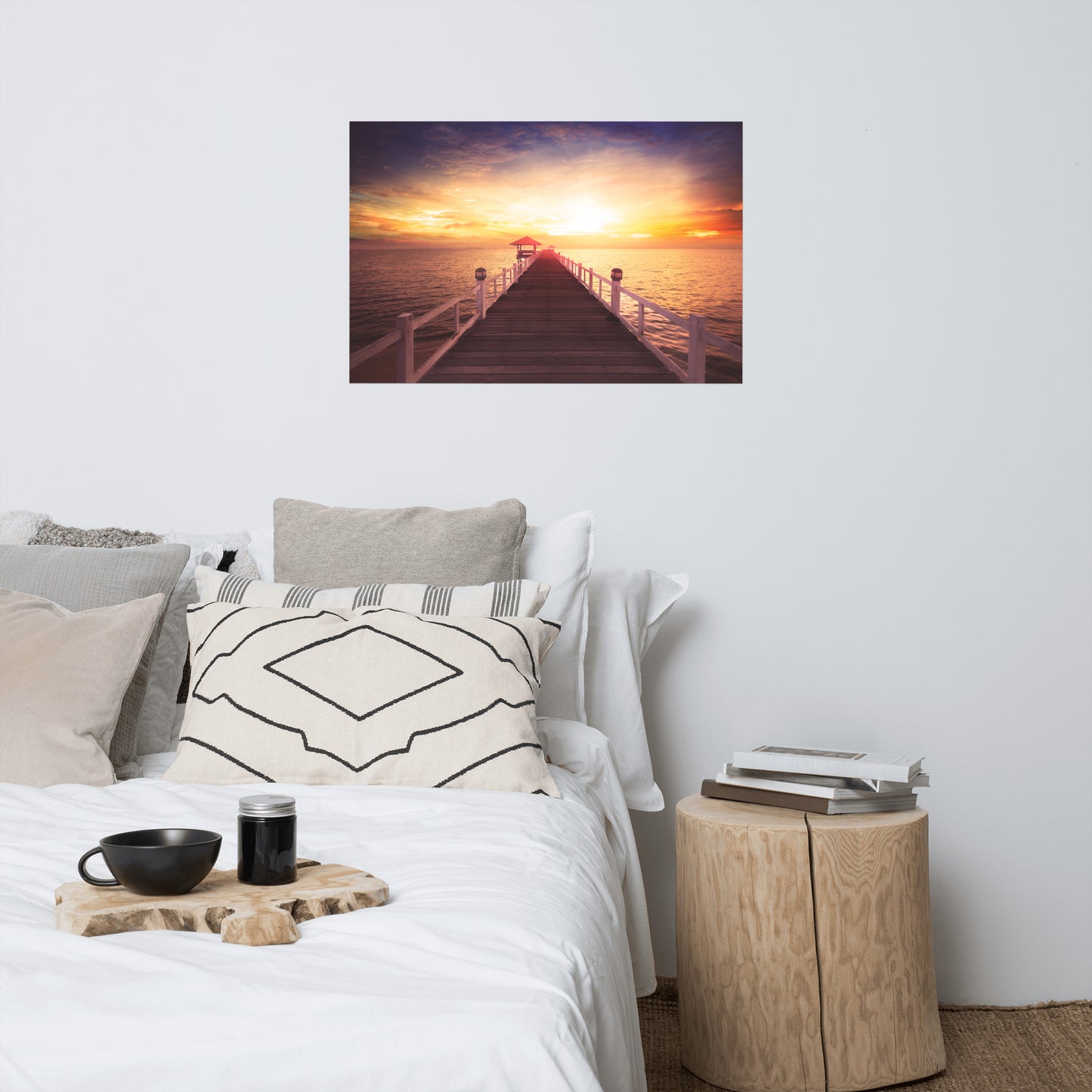Surreal Wooden Pier at Sunset Landscape Photo Loose Wall Art Prints