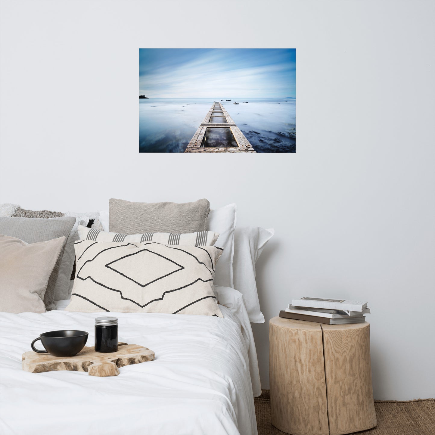 Moody Ocean and Sky Wooden Pier Landscape Photo Loose Wall Art Prints