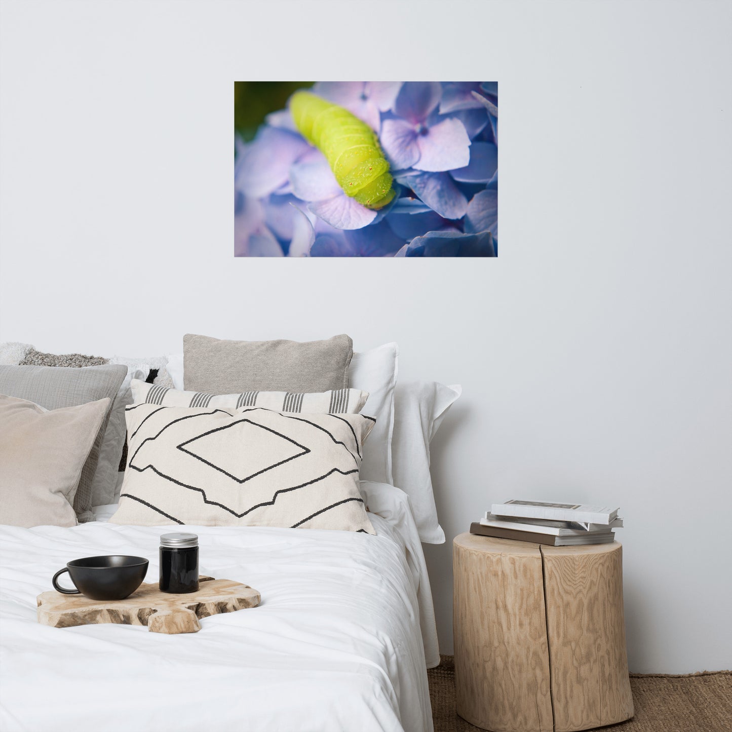 Actias Luna Larvae on Hydrangea Floral Nature Photo Loose Unframed Wall Art Prints