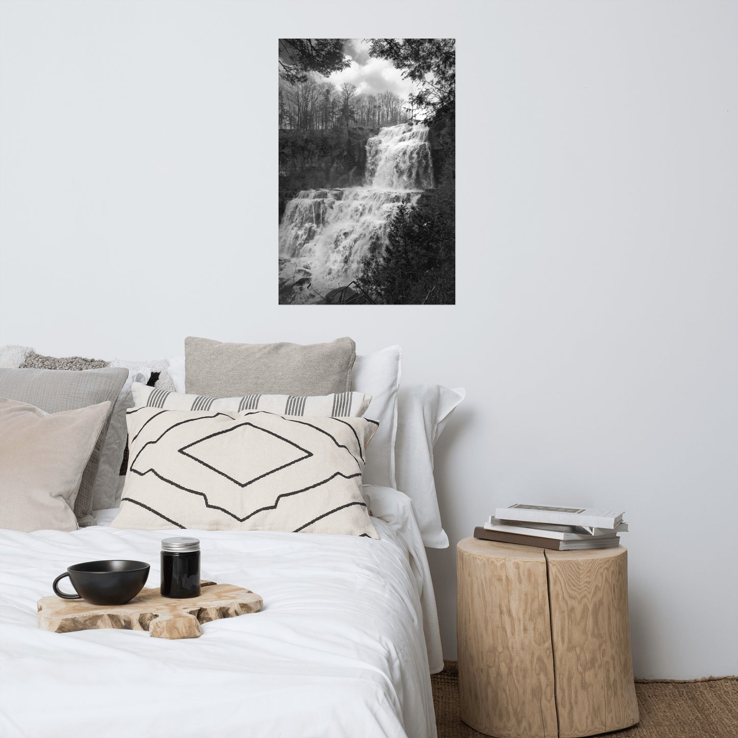 Chittenango Falls in Black and White Rustic Landscape Photo Loose Wall Art Print
