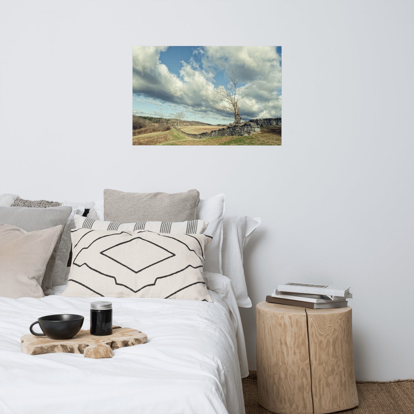 Dead Tree and Stone Wall Split Toned Farmhouse Style Landscape Photo Loose Wall Art Prints