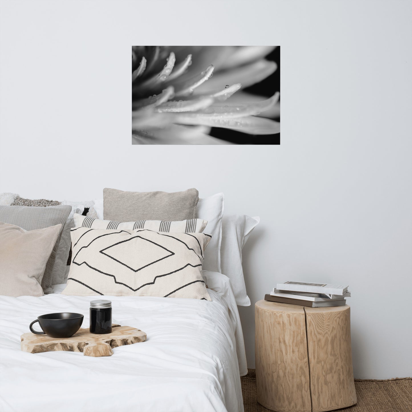 Droplets on Petals Black and White Floral Nature Photo Loose Unframed Wall Art Prints