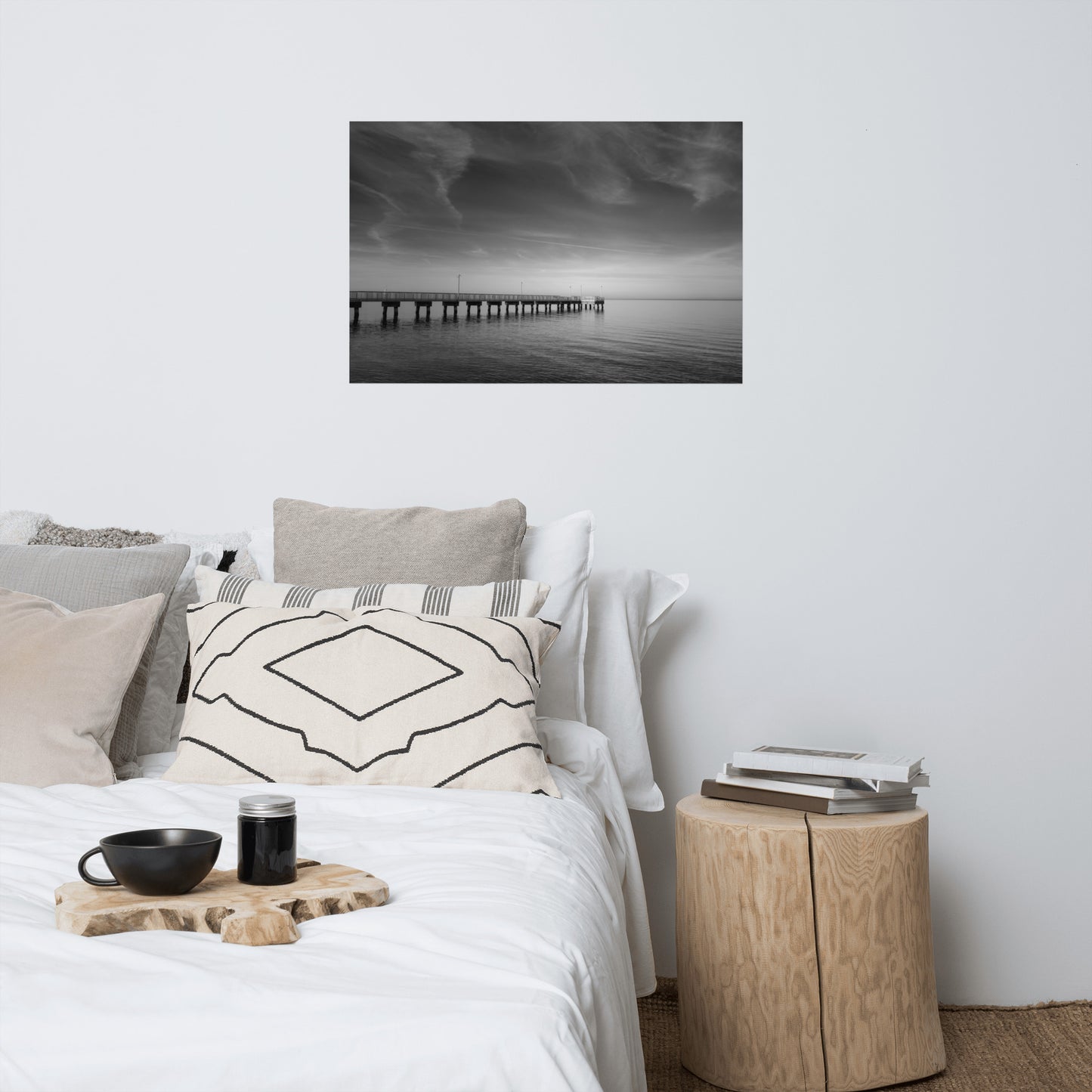 End of the Pier Black and White Landscape Photo Loose Wall Art Prints
