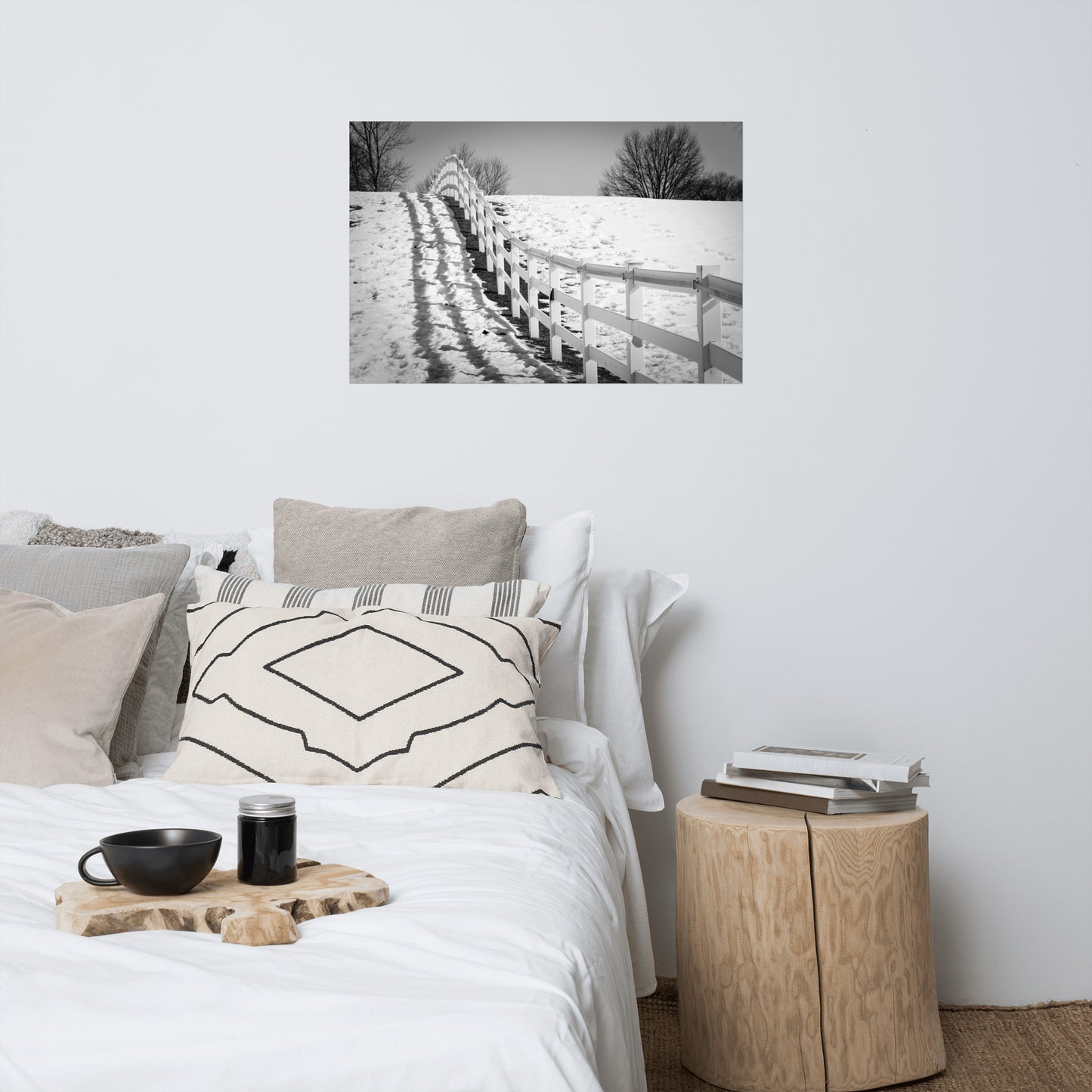 Endless Fences Black and White Farmhouse Style Landscape Photo Loose Wall Art Prints