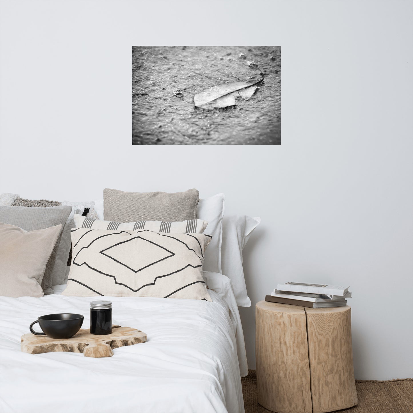 Fallen Leaf in The Rain Rustic Black and White Botanical Nature Photo Loose Unframed Wall Art Prints