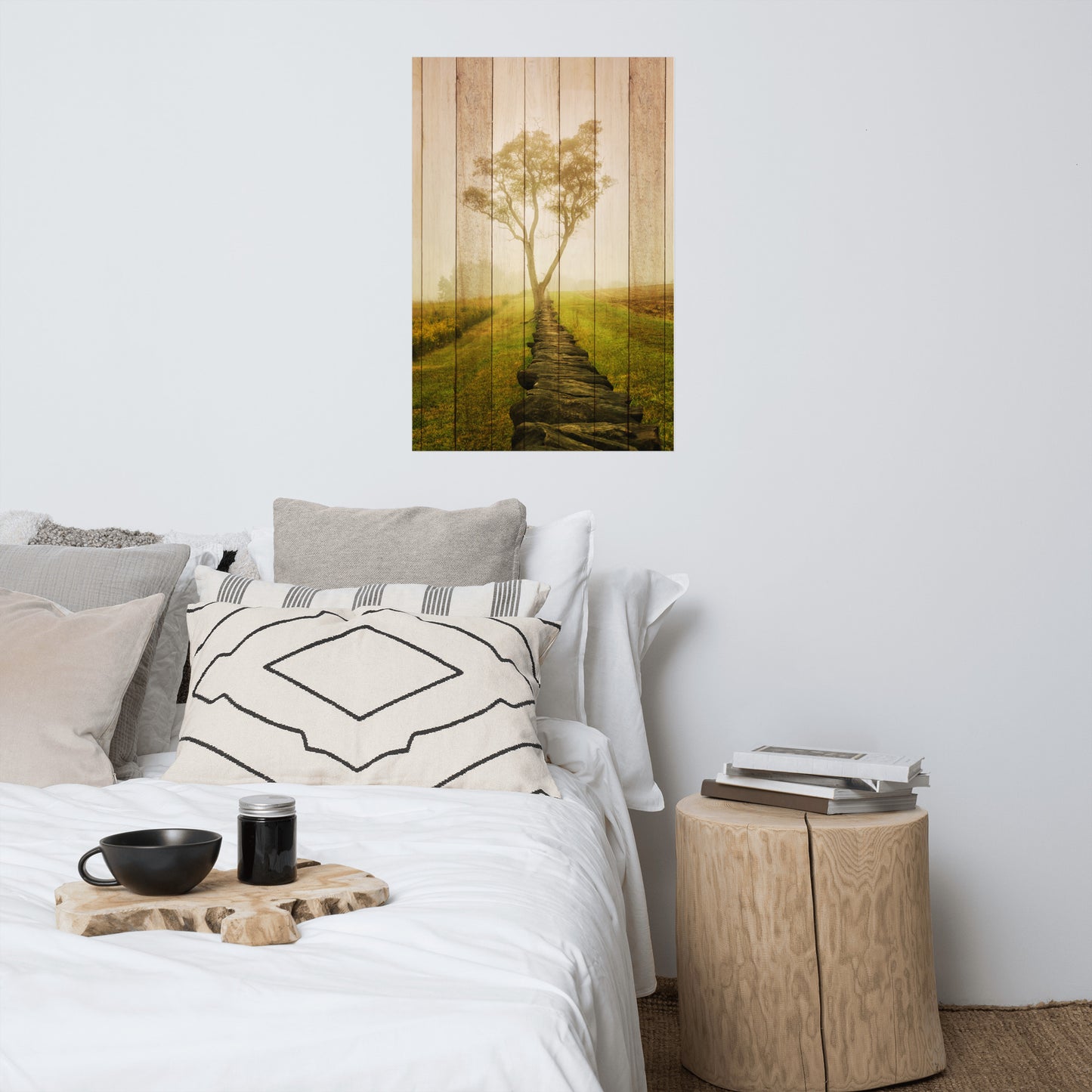 Faux Wood Calming Morning Farmhouse Style Landscape Photo Loose Wall Art Print