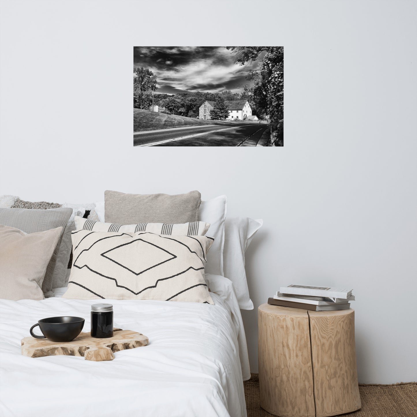 Greenbank Mill - Summer Black and White Rustic Farmhouse Style Landscape Photo Loose Wall Art Prints