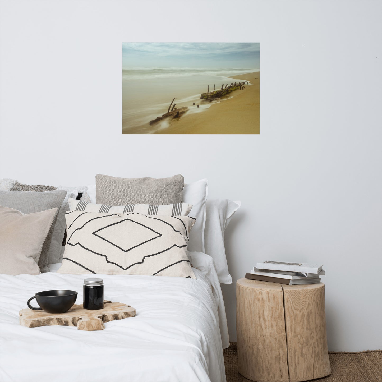 Misty Shipwreck on the Beach Landscape Photo Loose Wall Art Prints