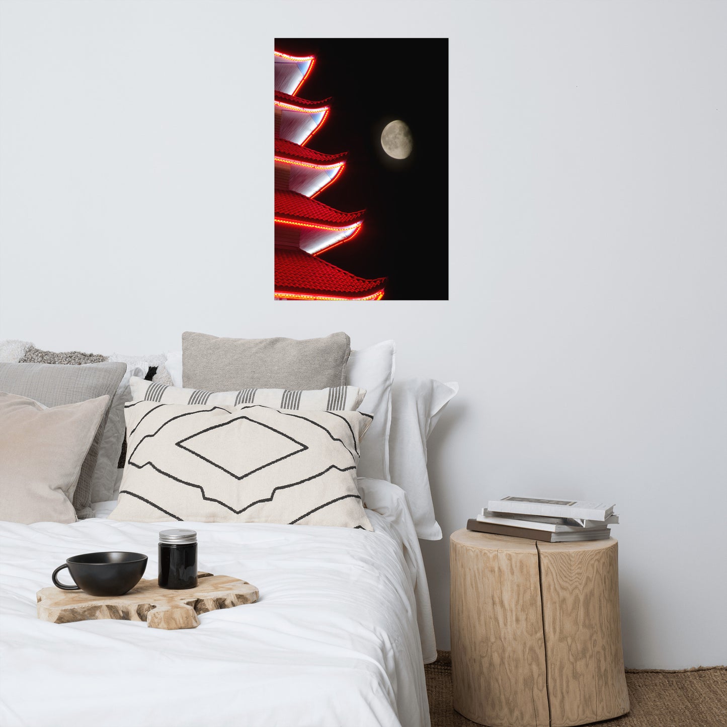 Moon Over Pagoda 1 Urban Landscape Loose Unframed Wall Art Prints