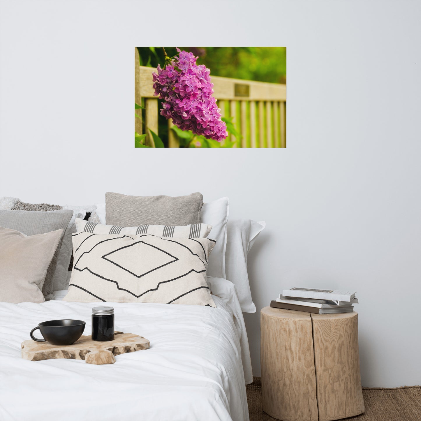 Park Bench with Lilac Floral Nature Photo Loose Unframed Wall Art Prints