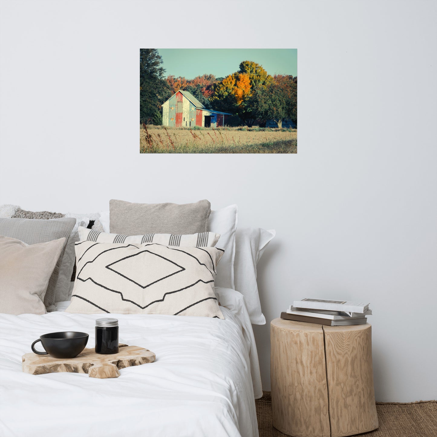 Patriotic Barn in Field Cross Processed Rustic Farmhouse Style Landscape Photo Loose Wall Art Prints