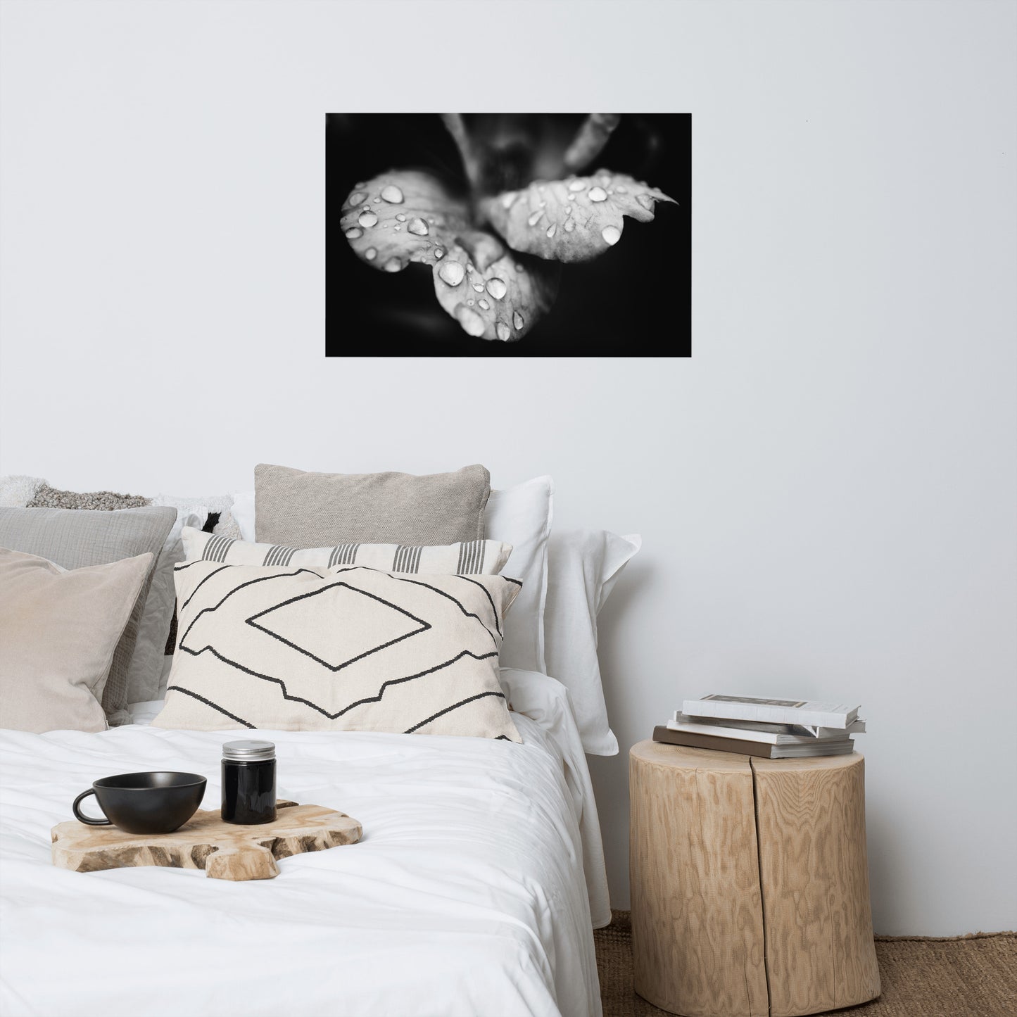 Raindrops on Wild Rose Black and White Botanical Nature Photo Loose Unframed Wall Art Prints