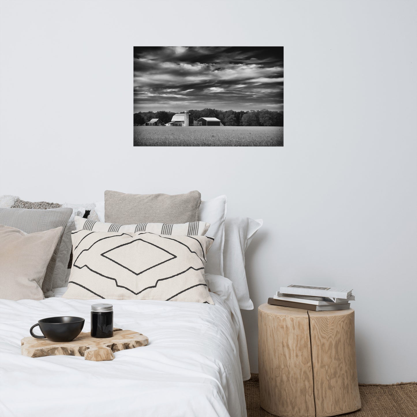 Barn in Field Black and White Landscape Photo Loose Wall Art Prints