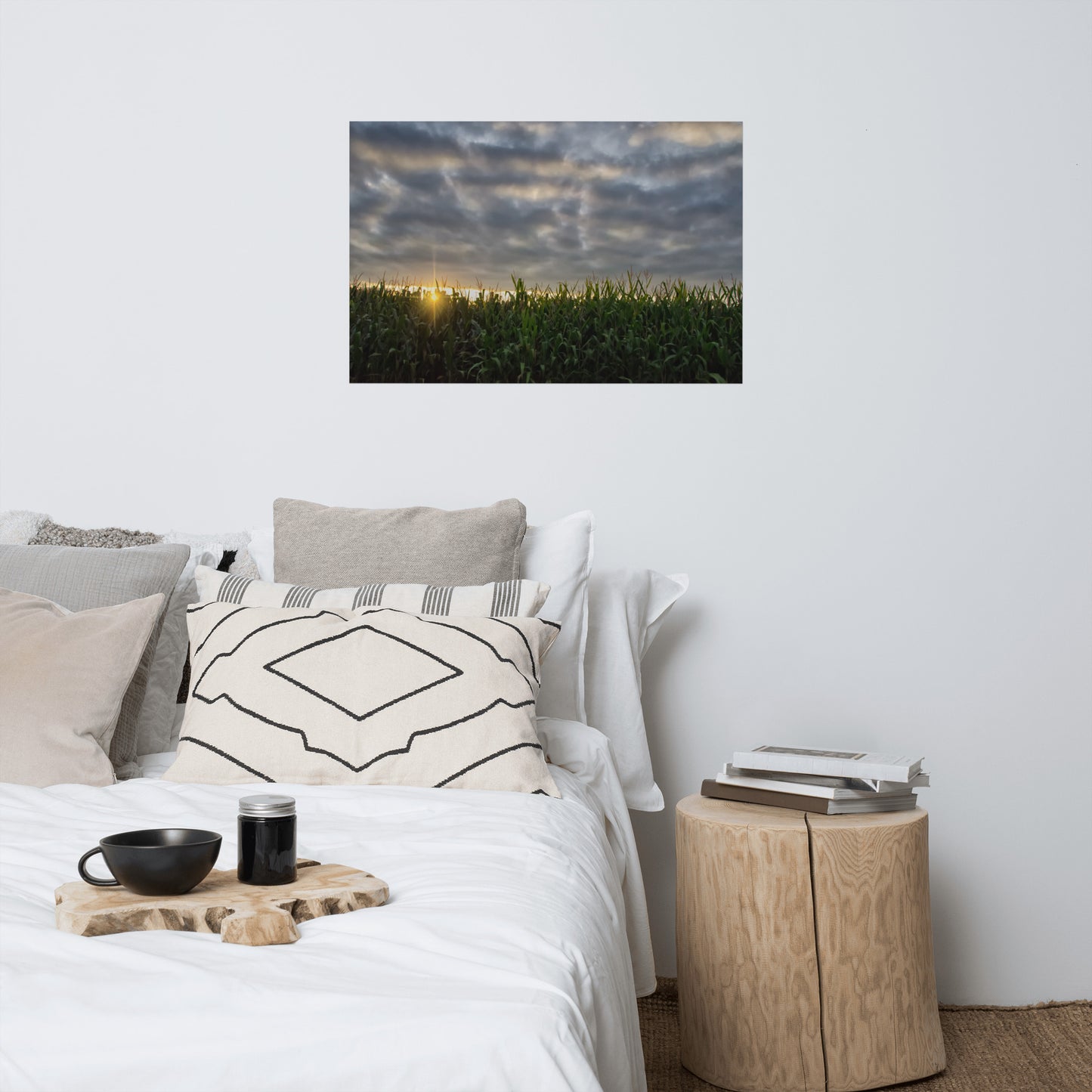 Rows of Corn and Sunset Rustic Farmhouse Style Landscape Photo Loose Wall Art Prints