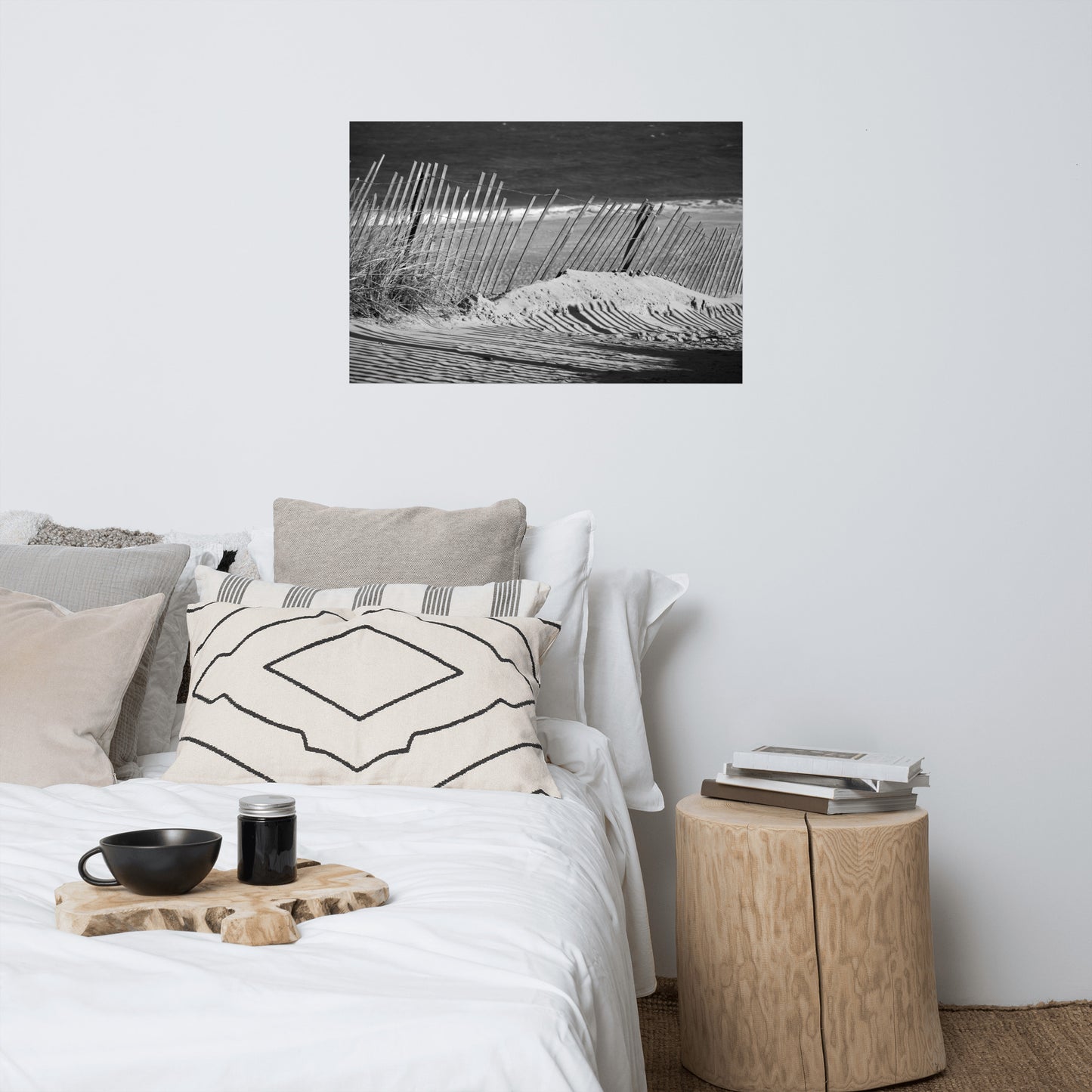 Sandy Beach Fence Black and White Landscape Photo Loose Wall Art Prints
