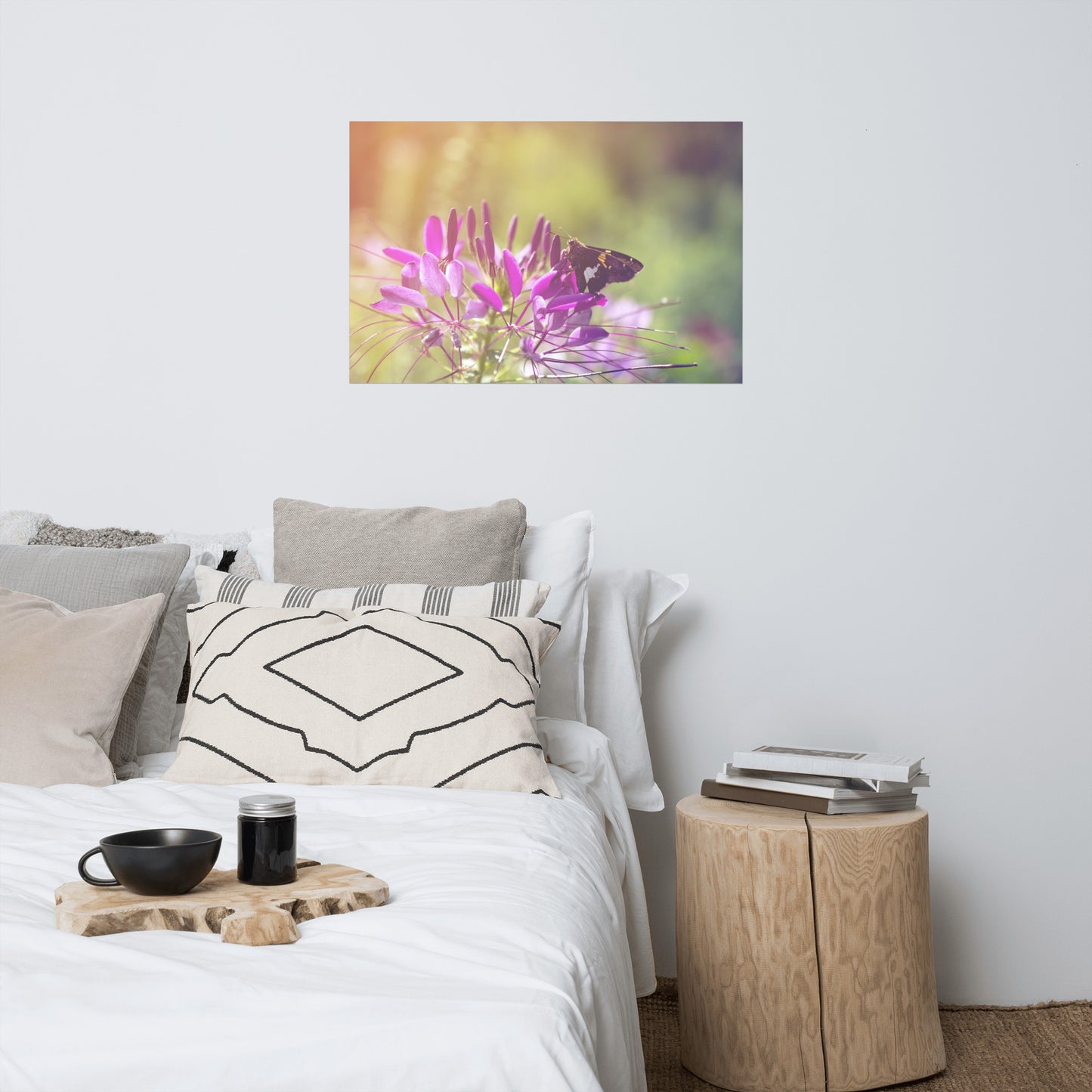 Spider Flower in Glory Light With Spotted Moth Floral Nature Photo Loose Unframed Wall Art Prints