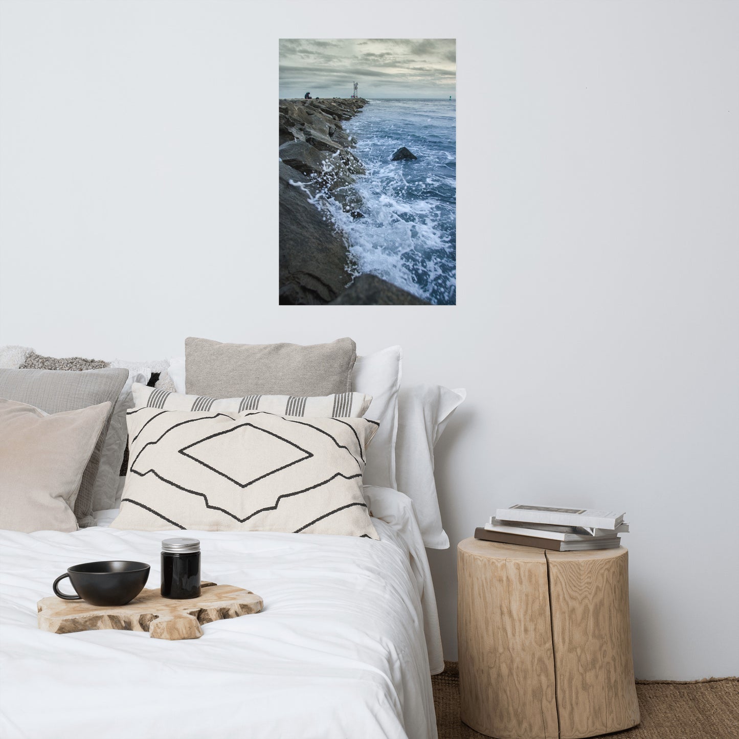 Splashing on the Jetty Rustic Coastal Landscape Photo Loose Wall Art Print