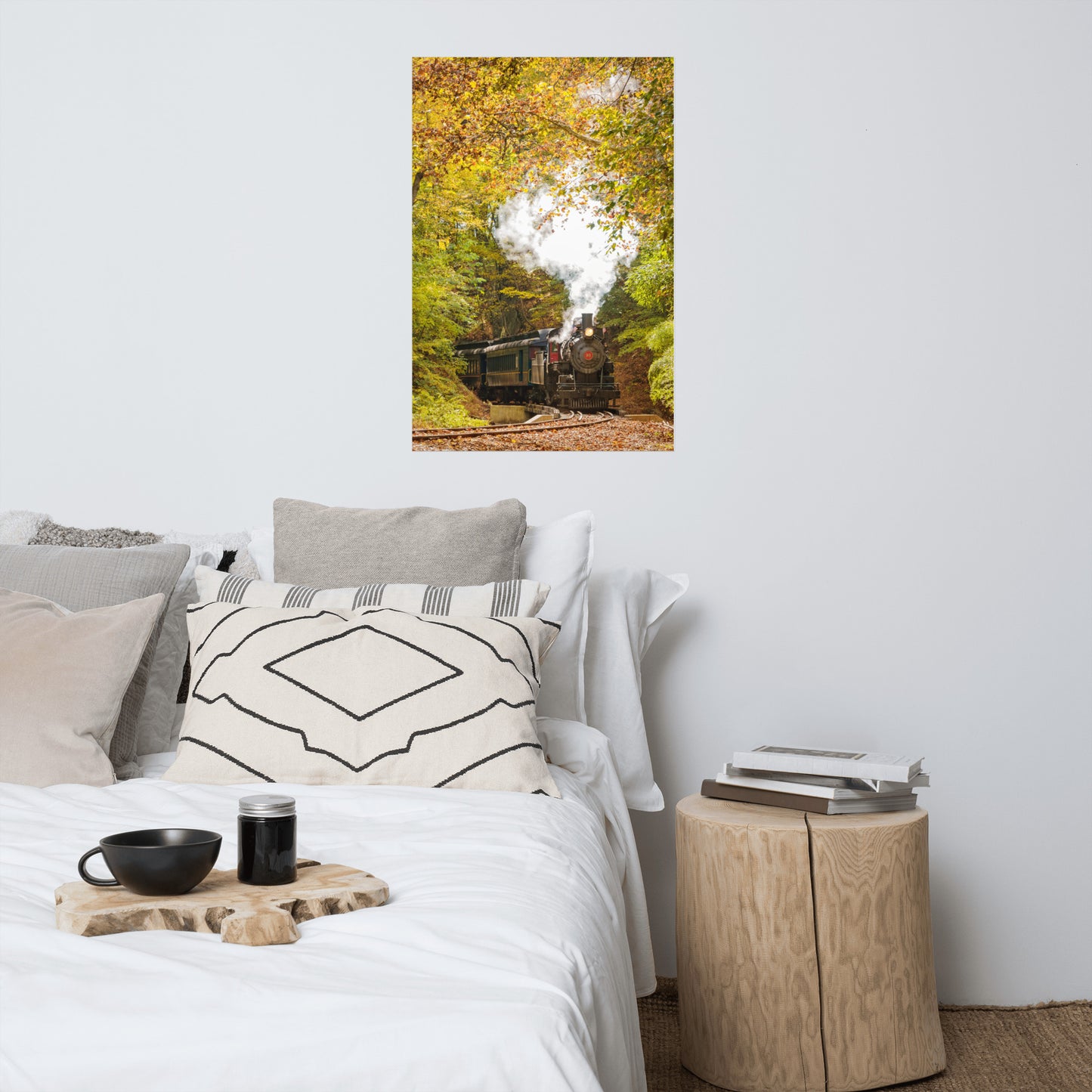 Steam Train with Autumn Foliage Rustic Farmhouse Style Landscape Photo Loose Wall Art Print