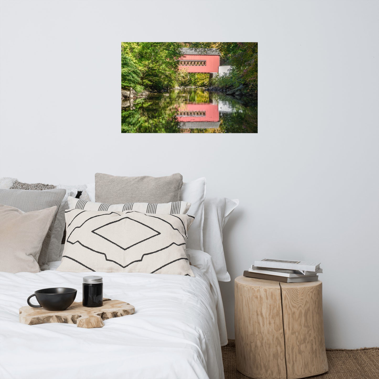 The Reflection of Wooddale Covered Bridge Rustic Farmhouse Style Landscape Photo Loose Wall Art Prints